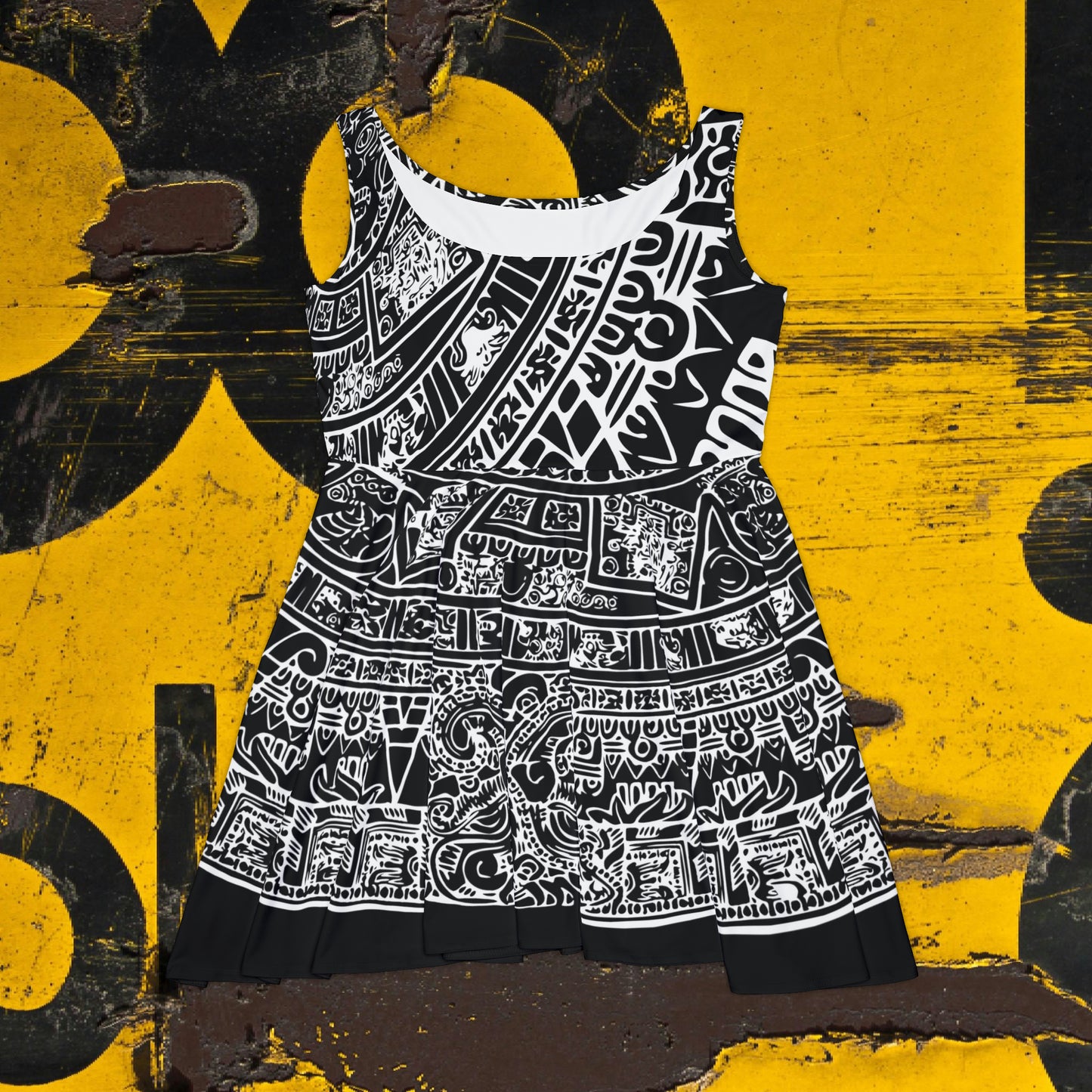 Aztec Art #B/W #2 / Women's Skater Dress (AOP)