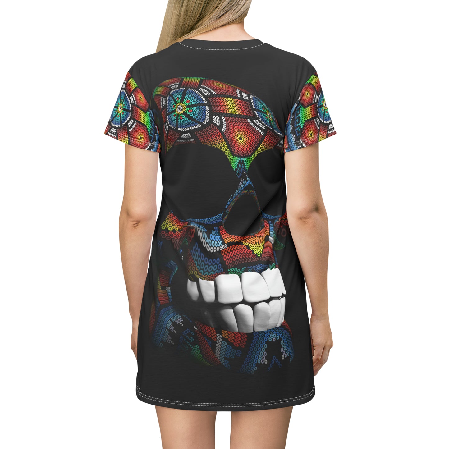 Skull on Huichol Art # 1 / T-Shirt Dress (AOP)