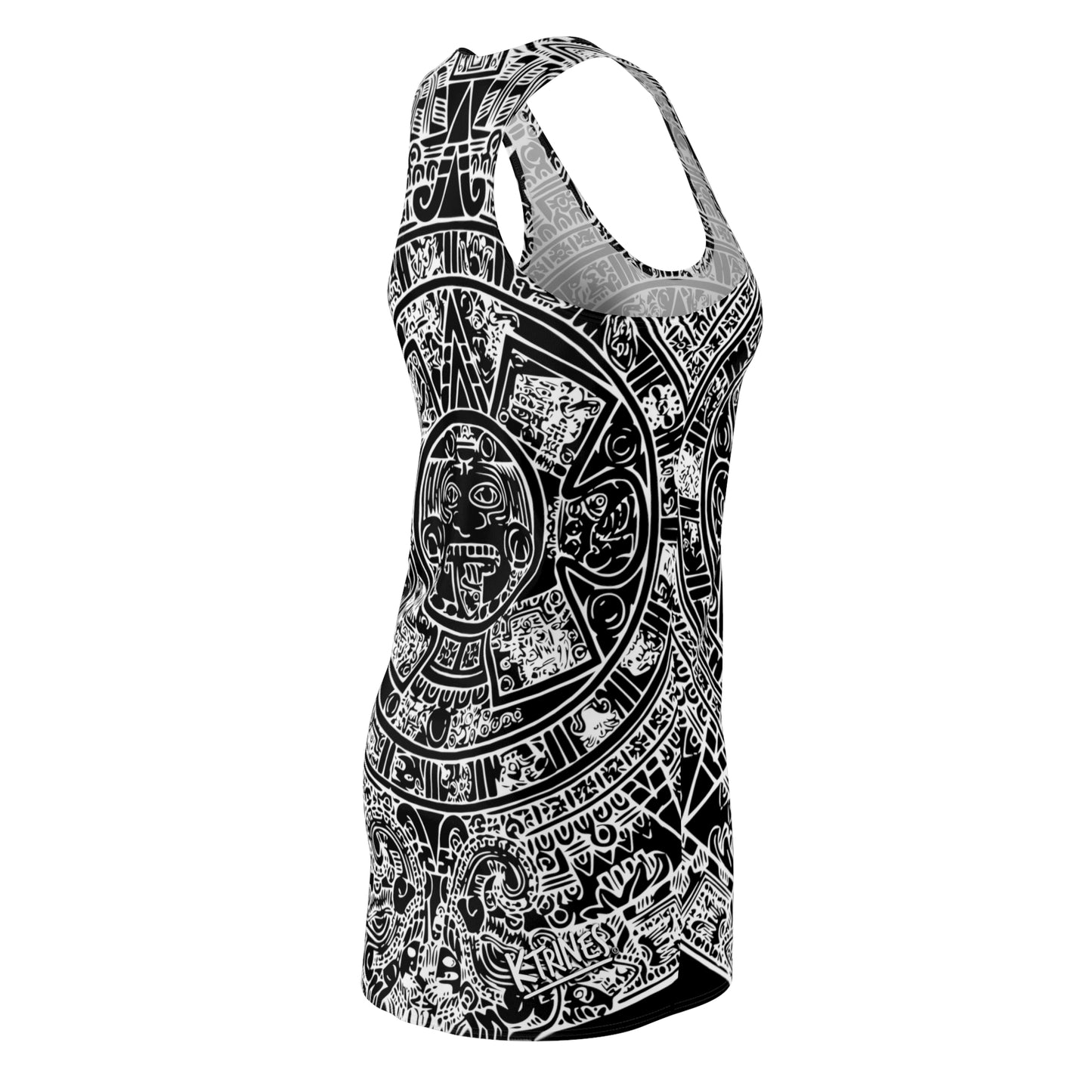 Aztec Calendar B/W # 2 / Women's Cut & Sew Racerback Dress (AOP)