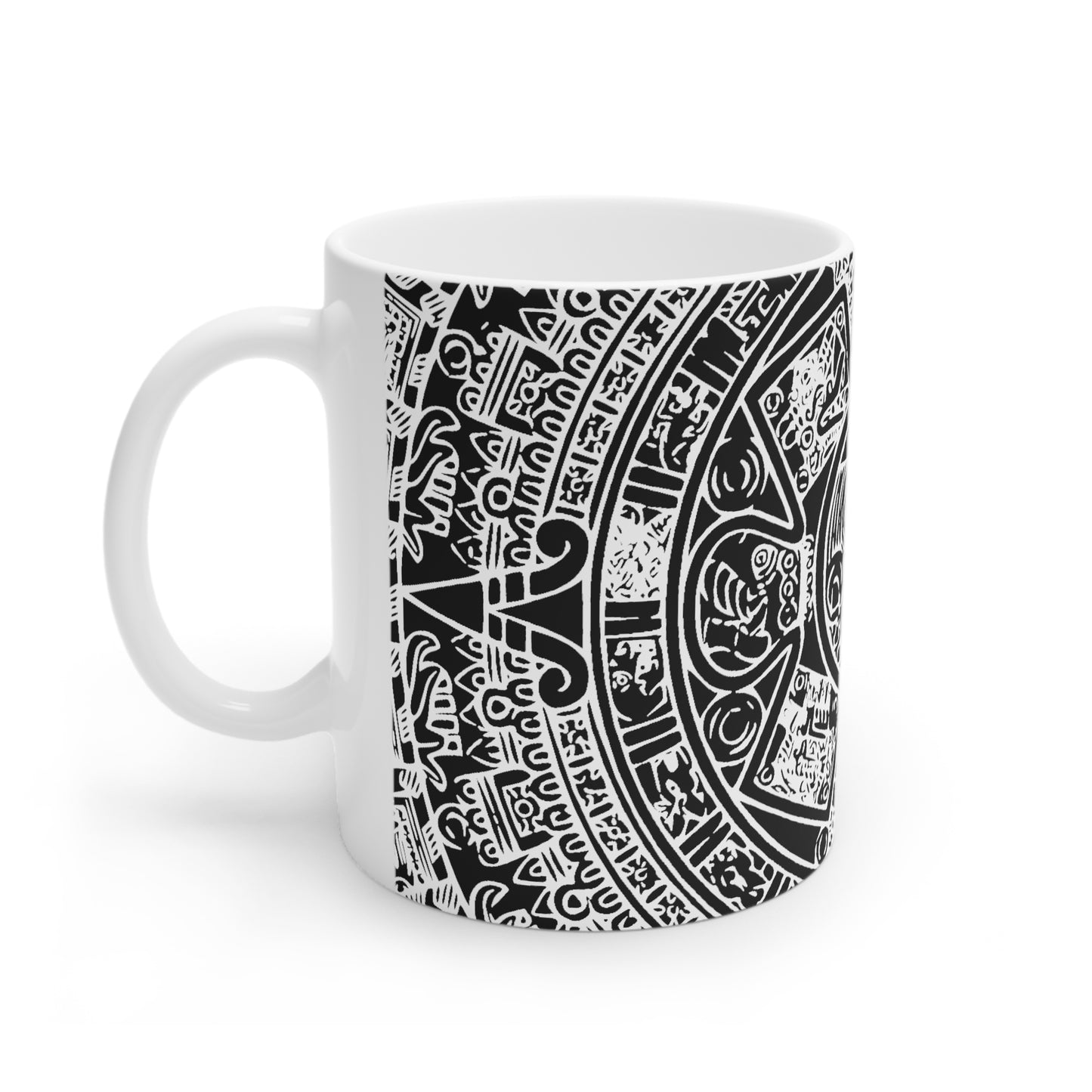 Aztec Calendar #2 / White Ceramic Mug, 11oz and 15oz