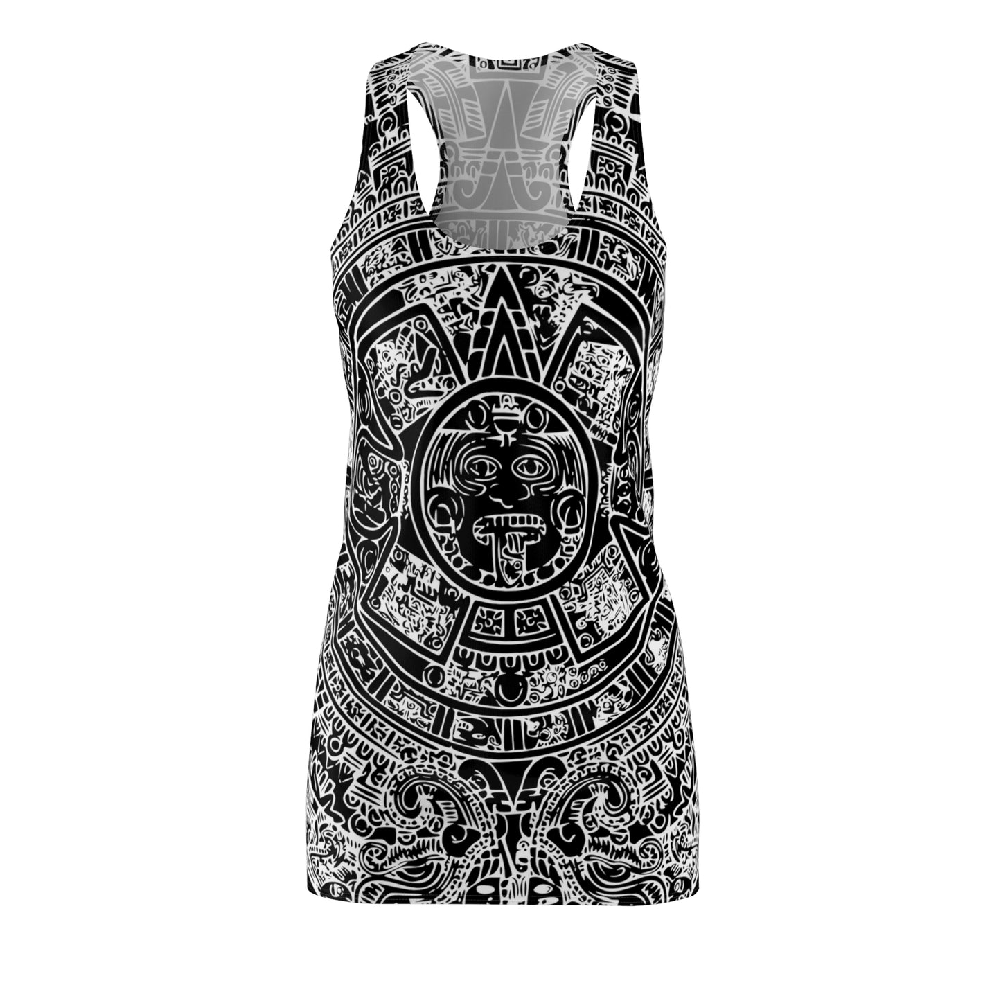 Aztec Calendar B/W # 2 / Women's Cut & Sew Racerback Dress (AOP)