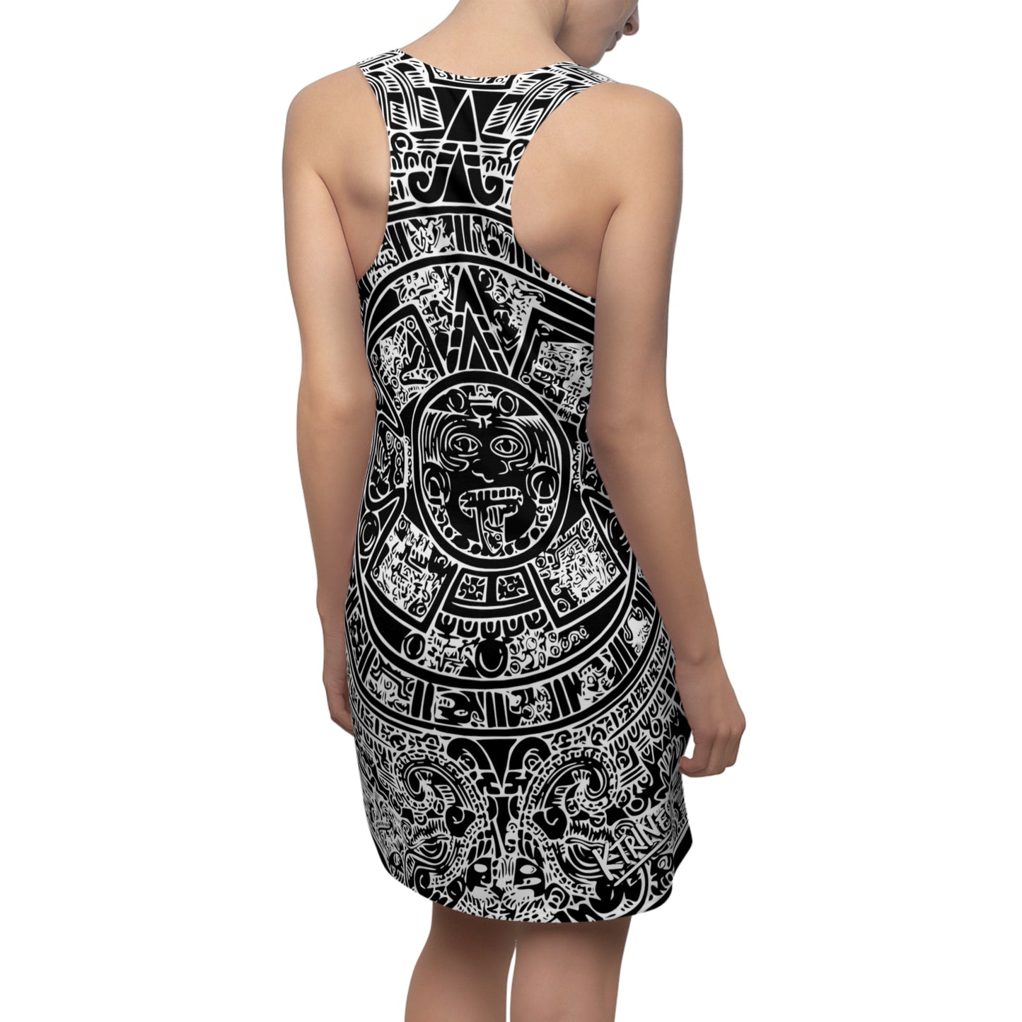 Aztec Calendar B/W # 2 / Women's Cut & Sew Racerback Dress (AOP)