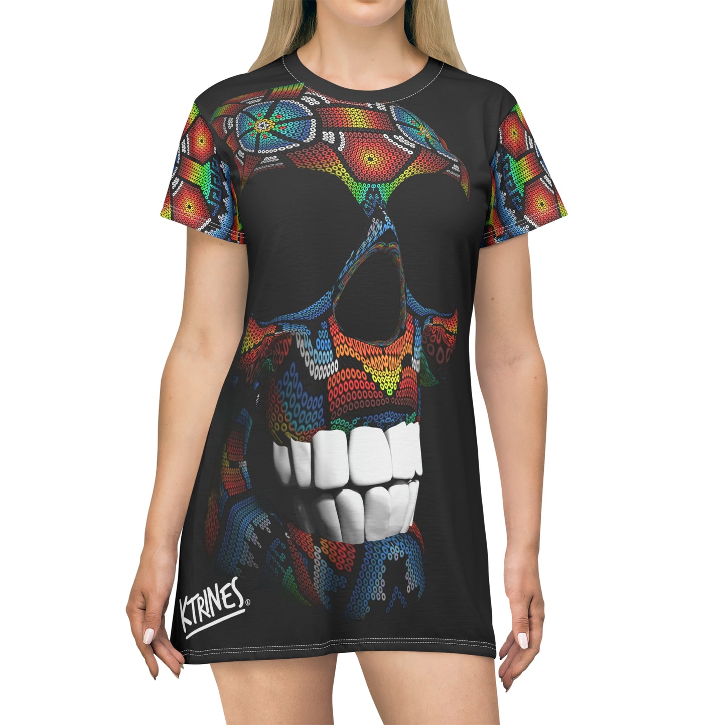 Skull on Huichol Art # 1 / T-Shirt Dress (AOP)