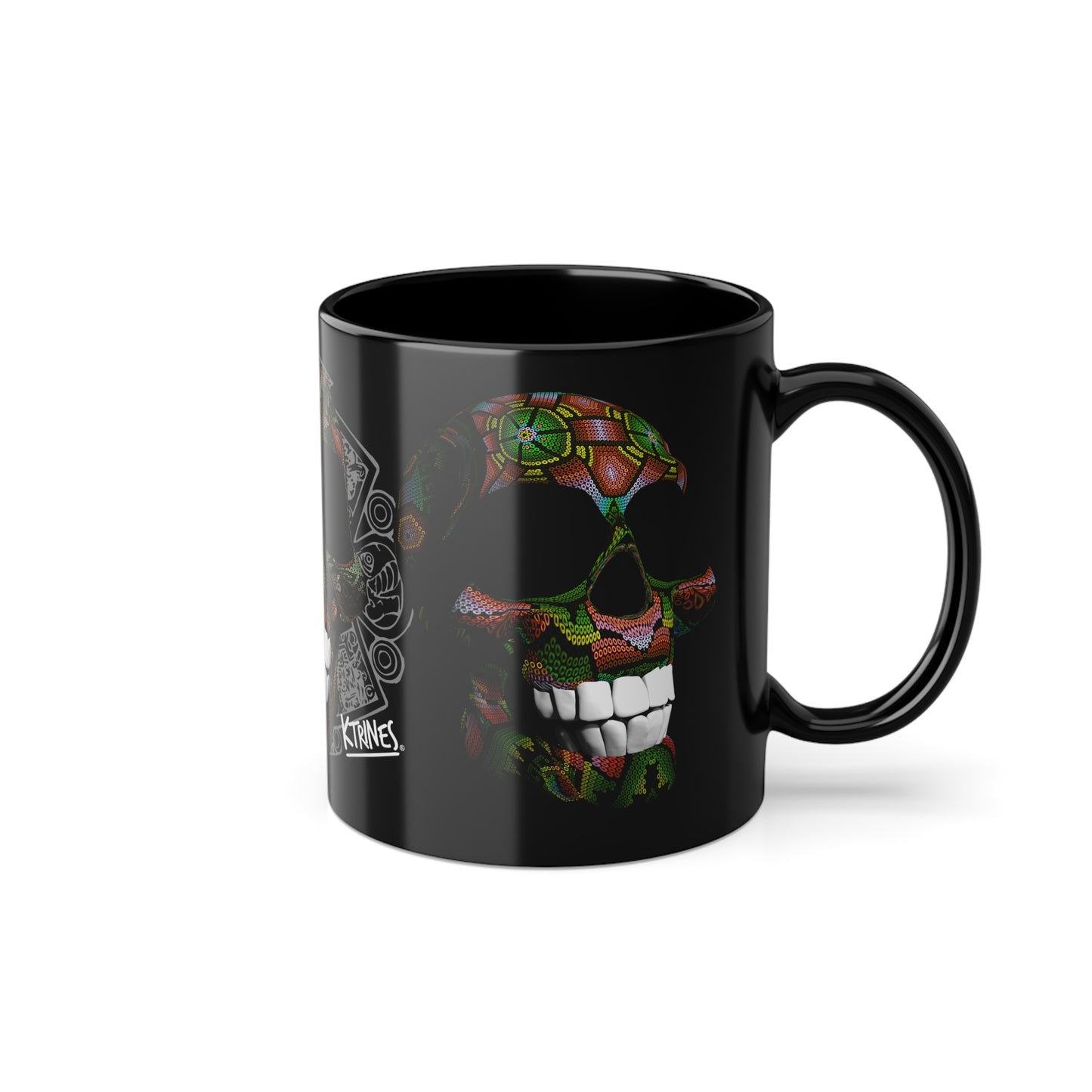 Huichol Art Skull # 9/ Black Coffee Cup, 11oz