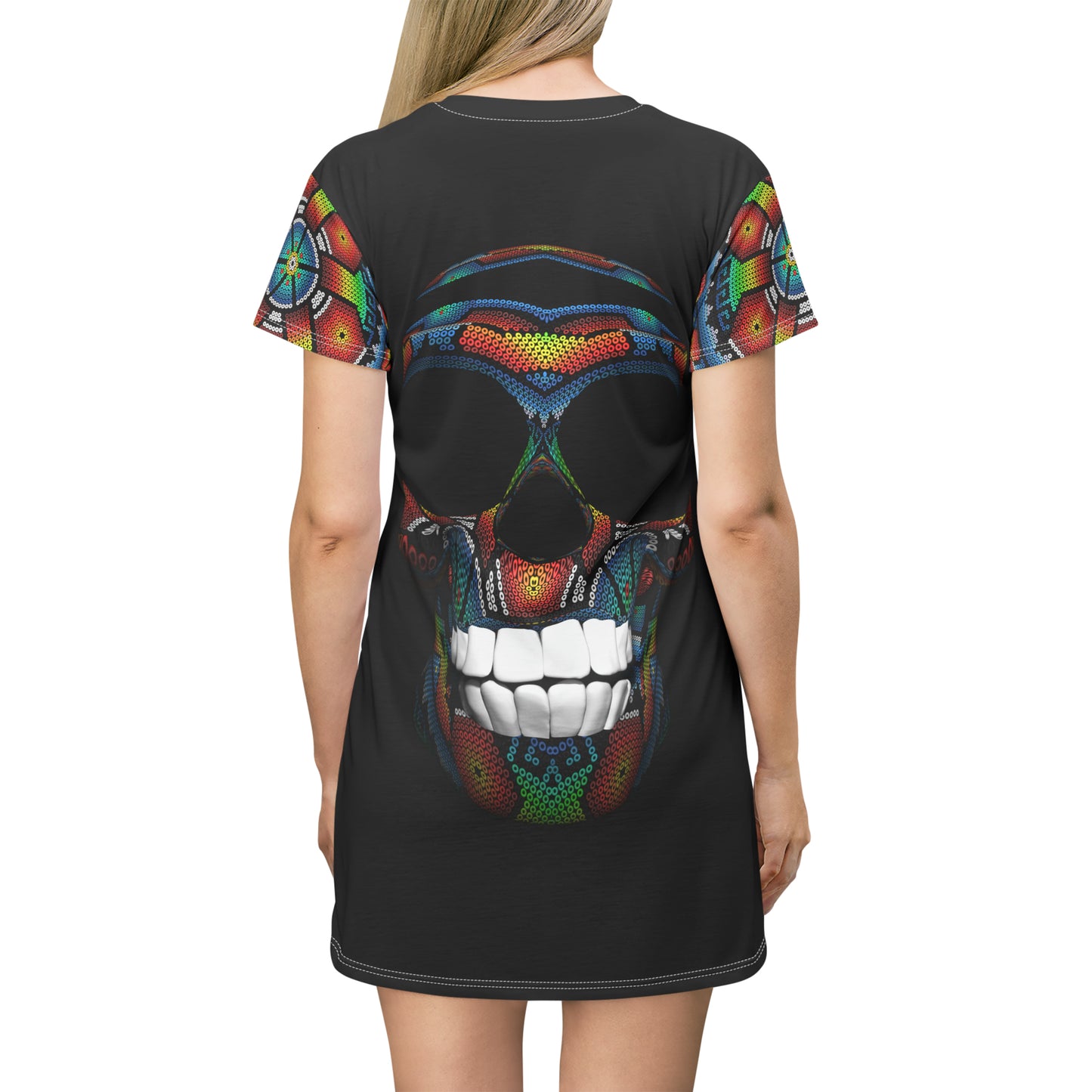 Skull on Huichol Art # 2 / T-Shirt Dress (AOP)
