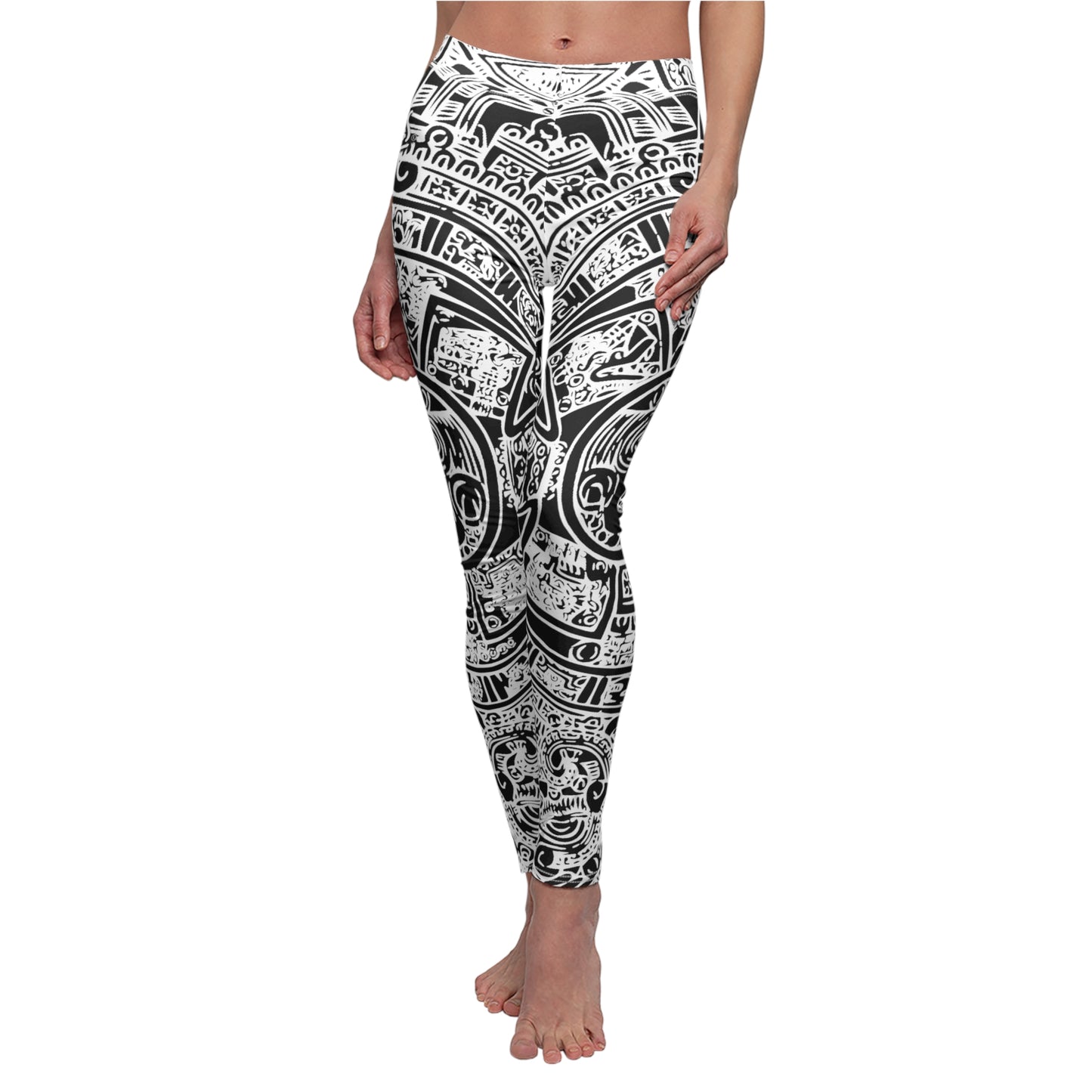 Aztec Calendar Art # 02/ Women's Cut & Sew Casual Leggings (AOP)