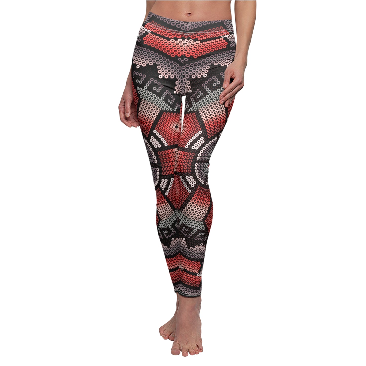 Huichol Art # 08 / Women's Cut & Sew Casual Leggings (AOP)