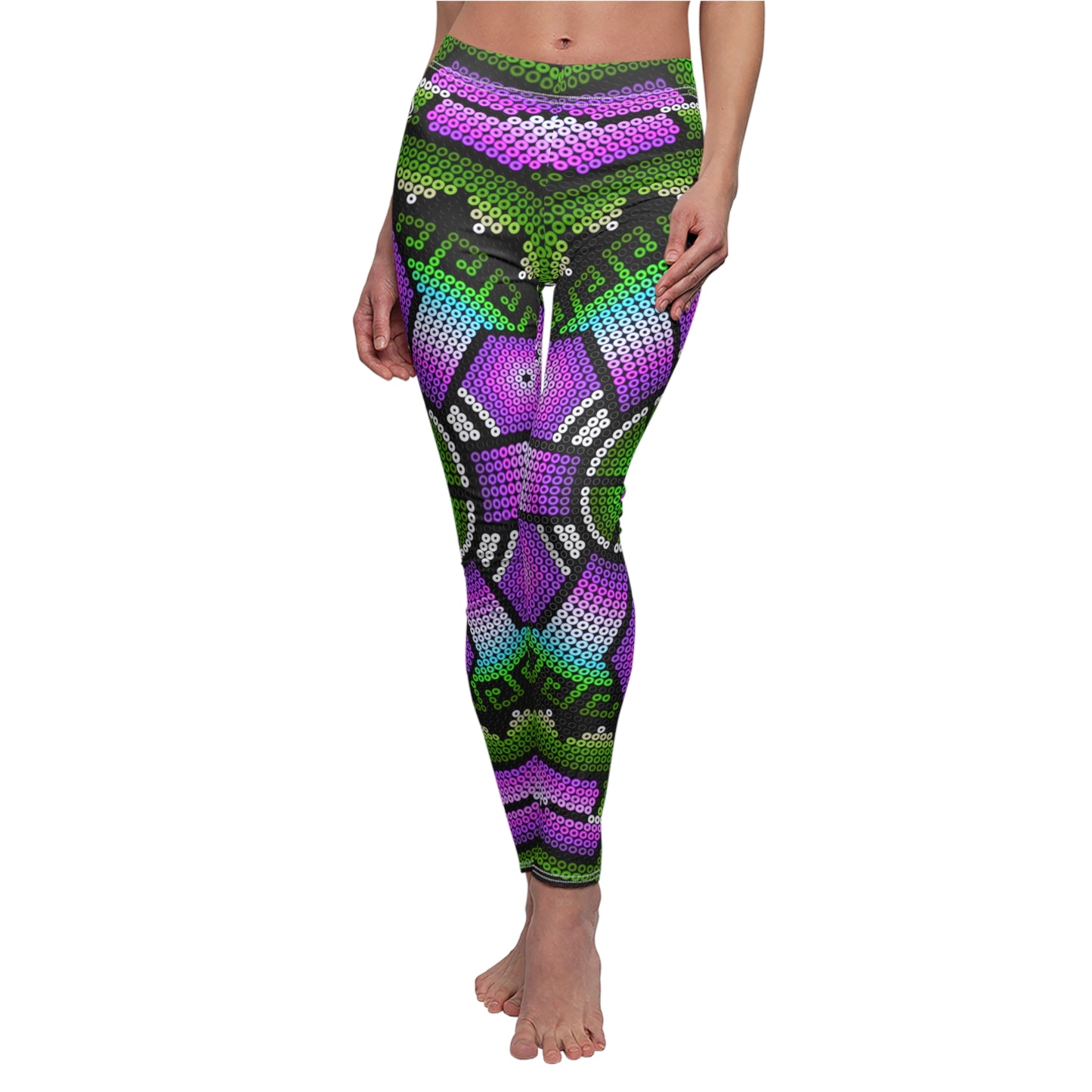 Huichol Art # 02 / Women's Cut & Sew Casual Leggings (AOP)