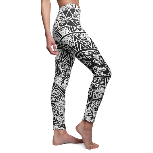 Aztec Calendar Art # 02/ Women's Cut & Sew Casual Leggings (AOP)