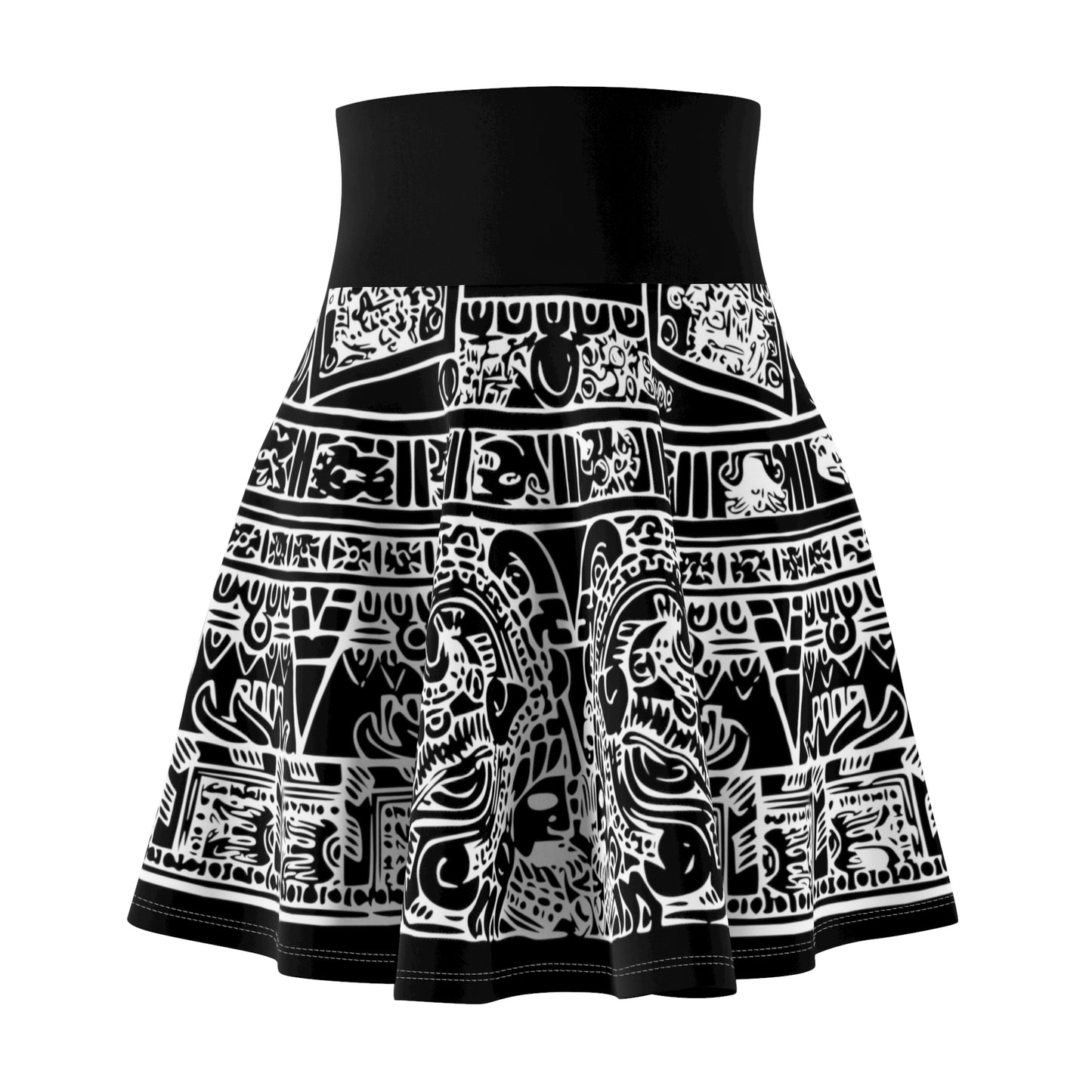 Aztec Calendar B/W # 1 / Women's Skater Skirt (AOP)