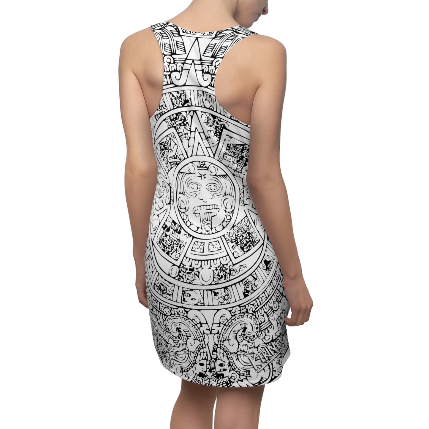 Aztec Calendar B/W # 1 / Women's Cut & Sew Racerback Dress (AOP)