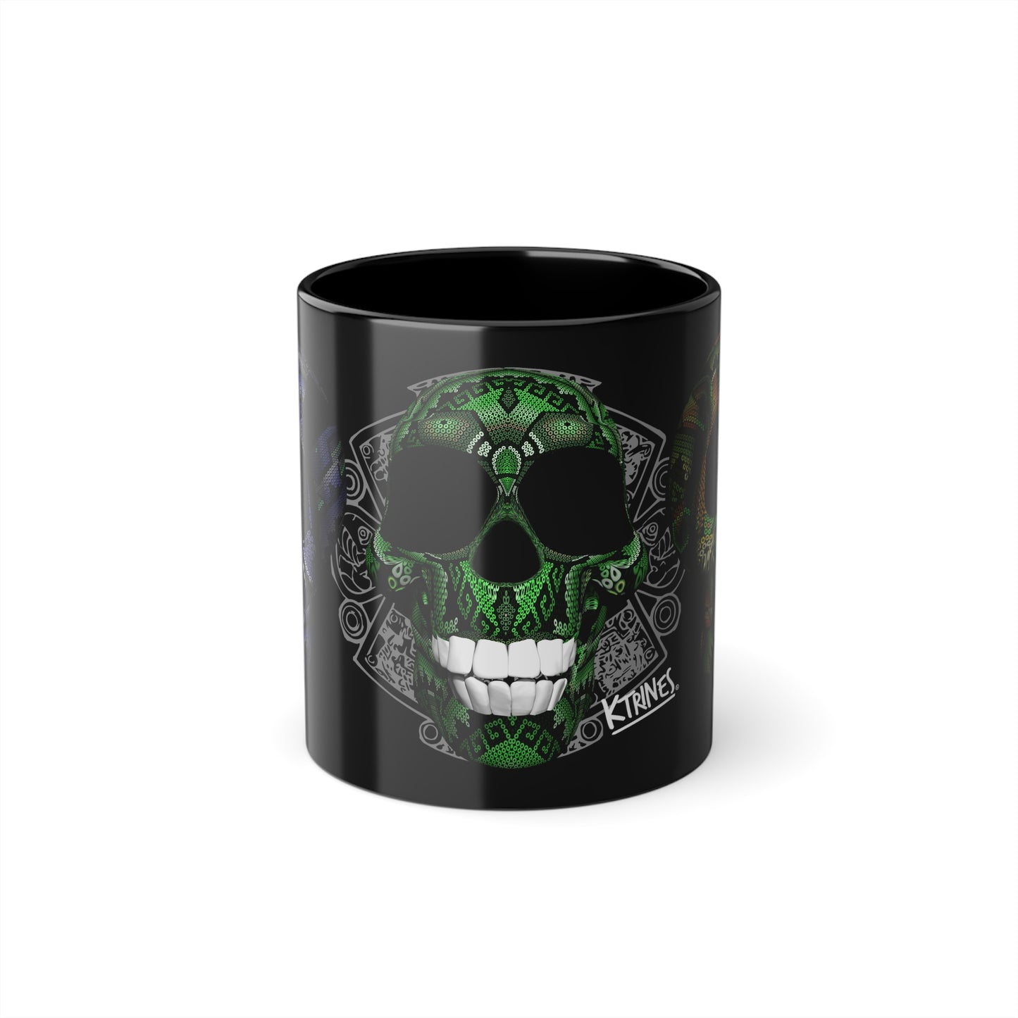 Huichol Art Skull # 8 / Black Coffee Cup, 11oz