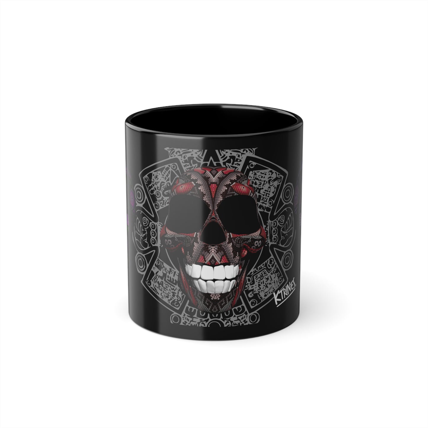 Huichol Art Skull # 4/ Black Coffee Cup, 11oz