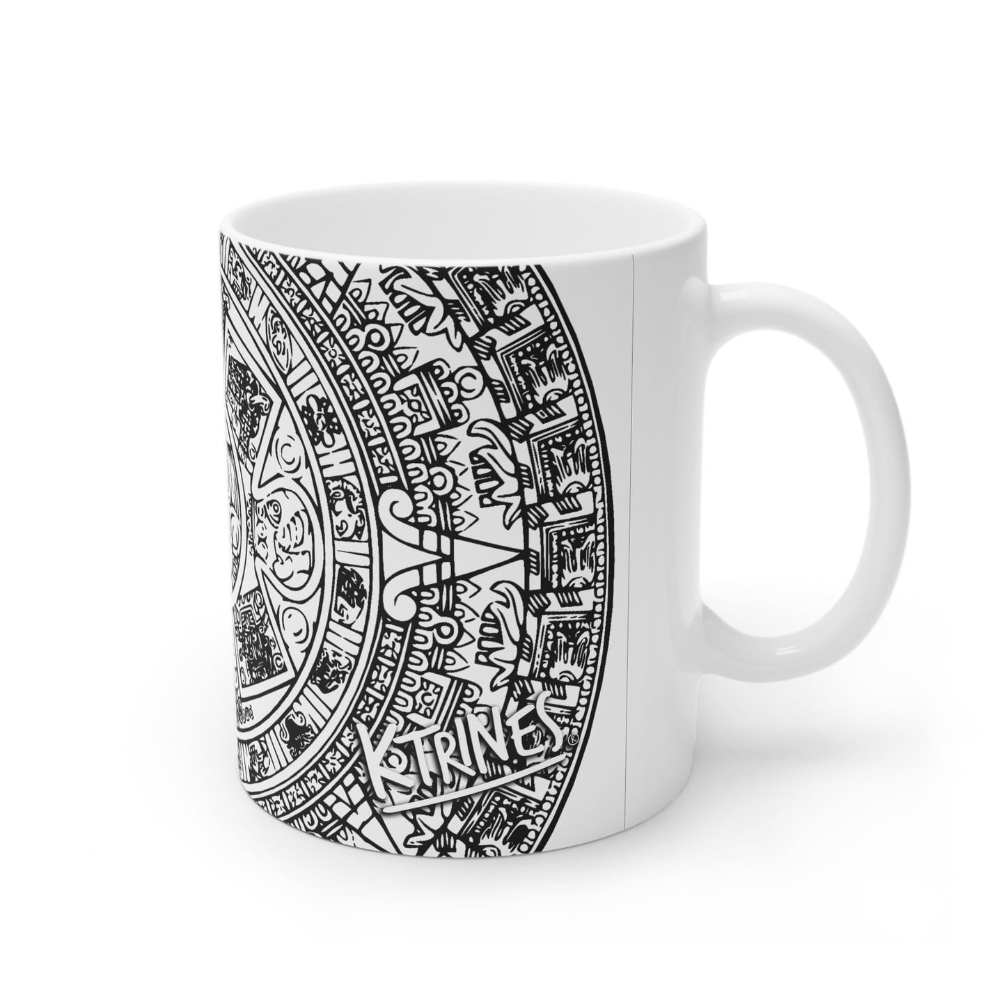 Aztec Calendar #1 / White Ceramic Mug, 11oz and 15oz