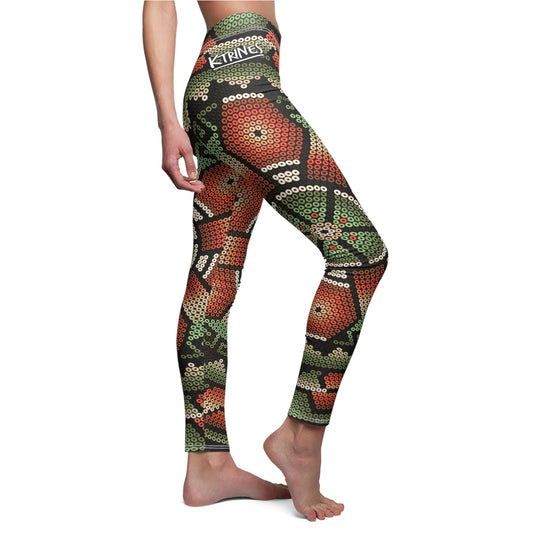 Huichol Art # 05 / Women's Cut & Sew Casual Leggings (AOP)