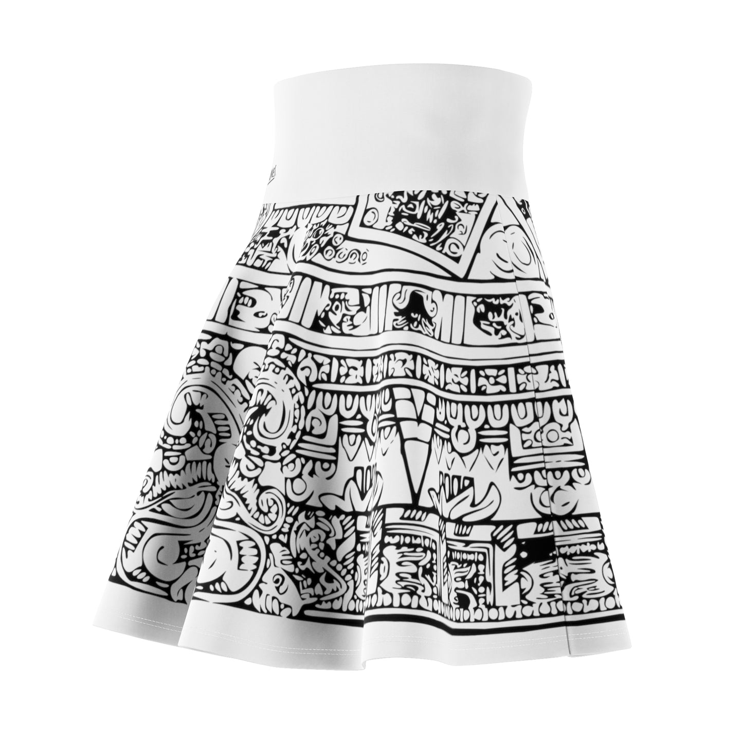 Aztec Calendar B/W # 2 / Women's Skater Skirt (AOP)