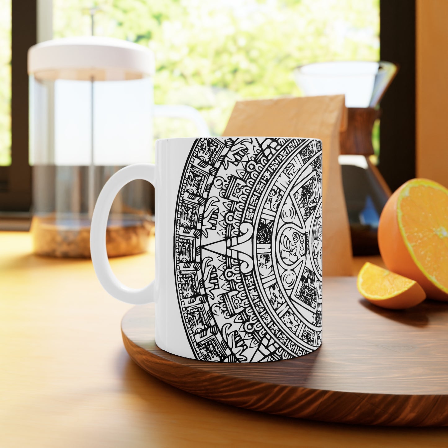 Aztec Calendar #1 / White Ceramic Mug, 11oz and 15oz