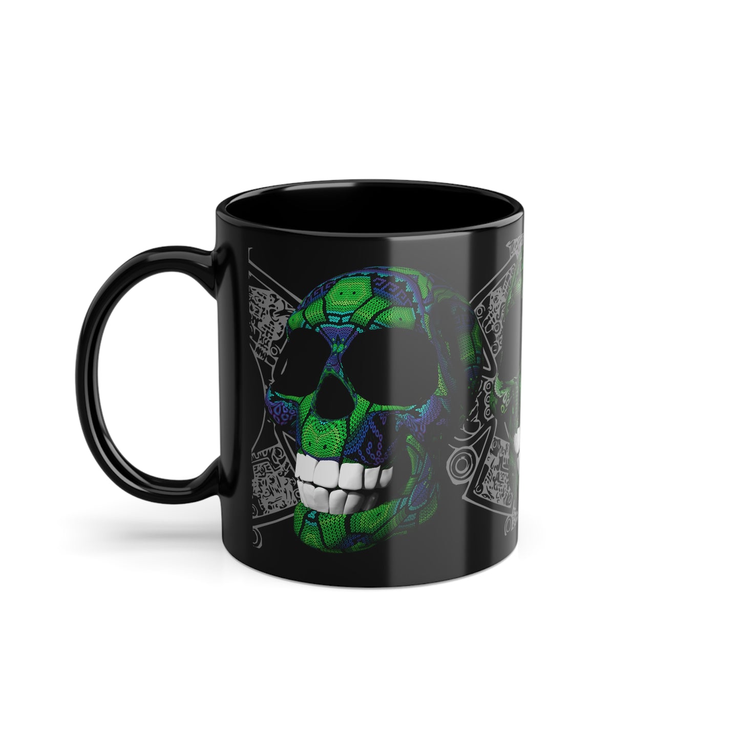 Huichol Art Skull # 1/ Black Coffee Cup, 11oz