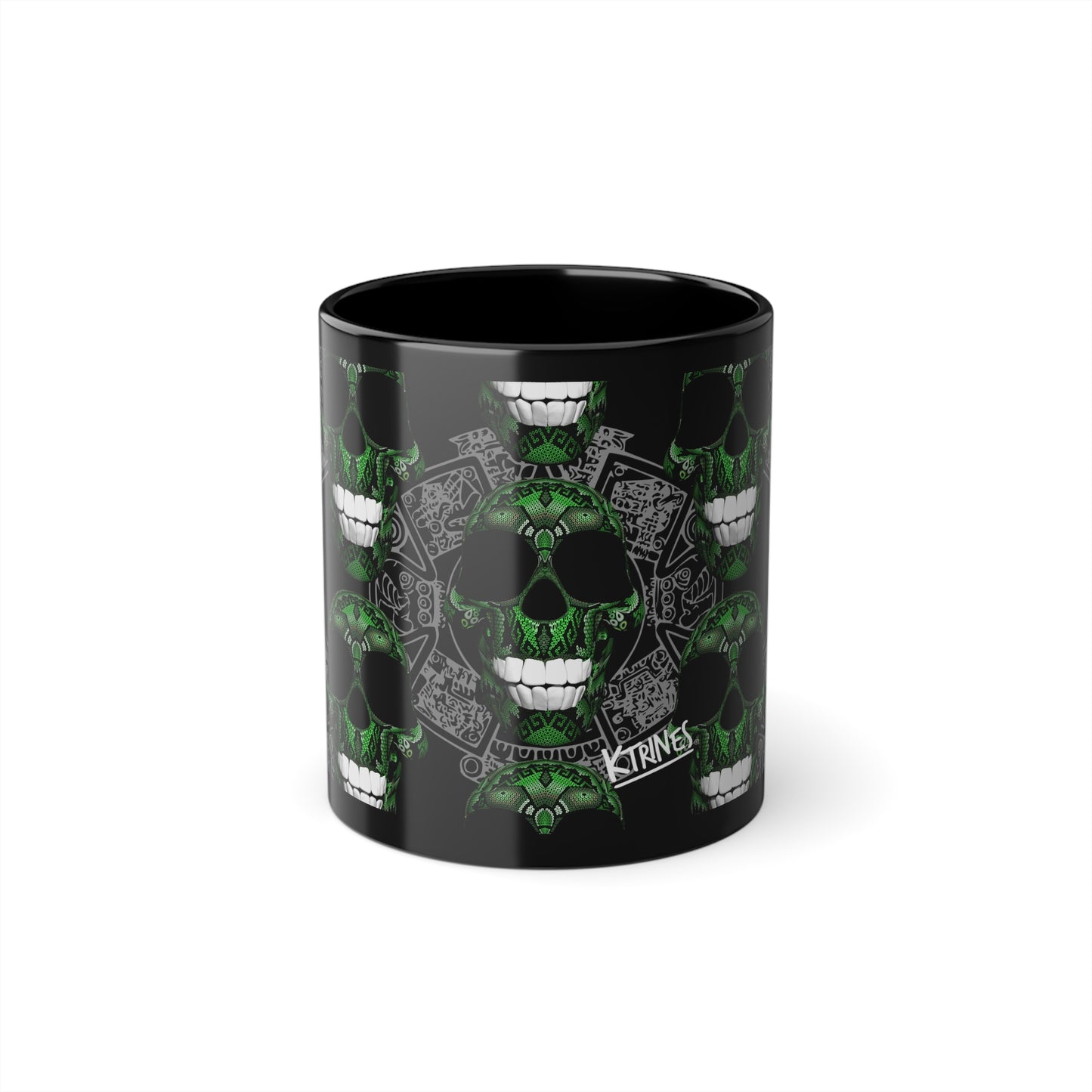 Huichol Art Skull # 10 / Black Coffee Cup, 11oz