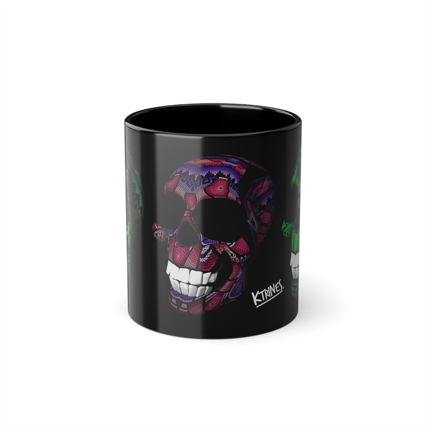 Huichol Art Skull # 5/ Black Coffee Cup, 11oz