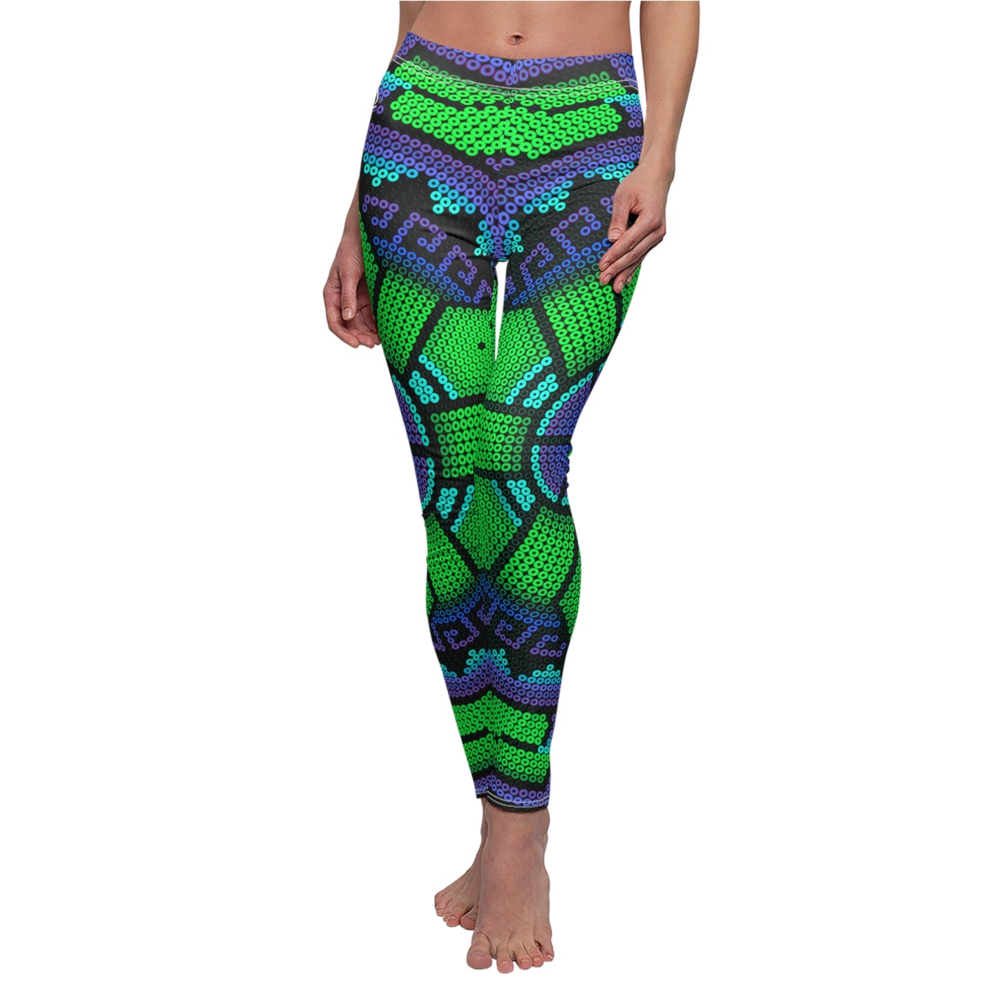 Huichol Art # 03 / Women's Cut & Sew Casual Leggings (AOP)