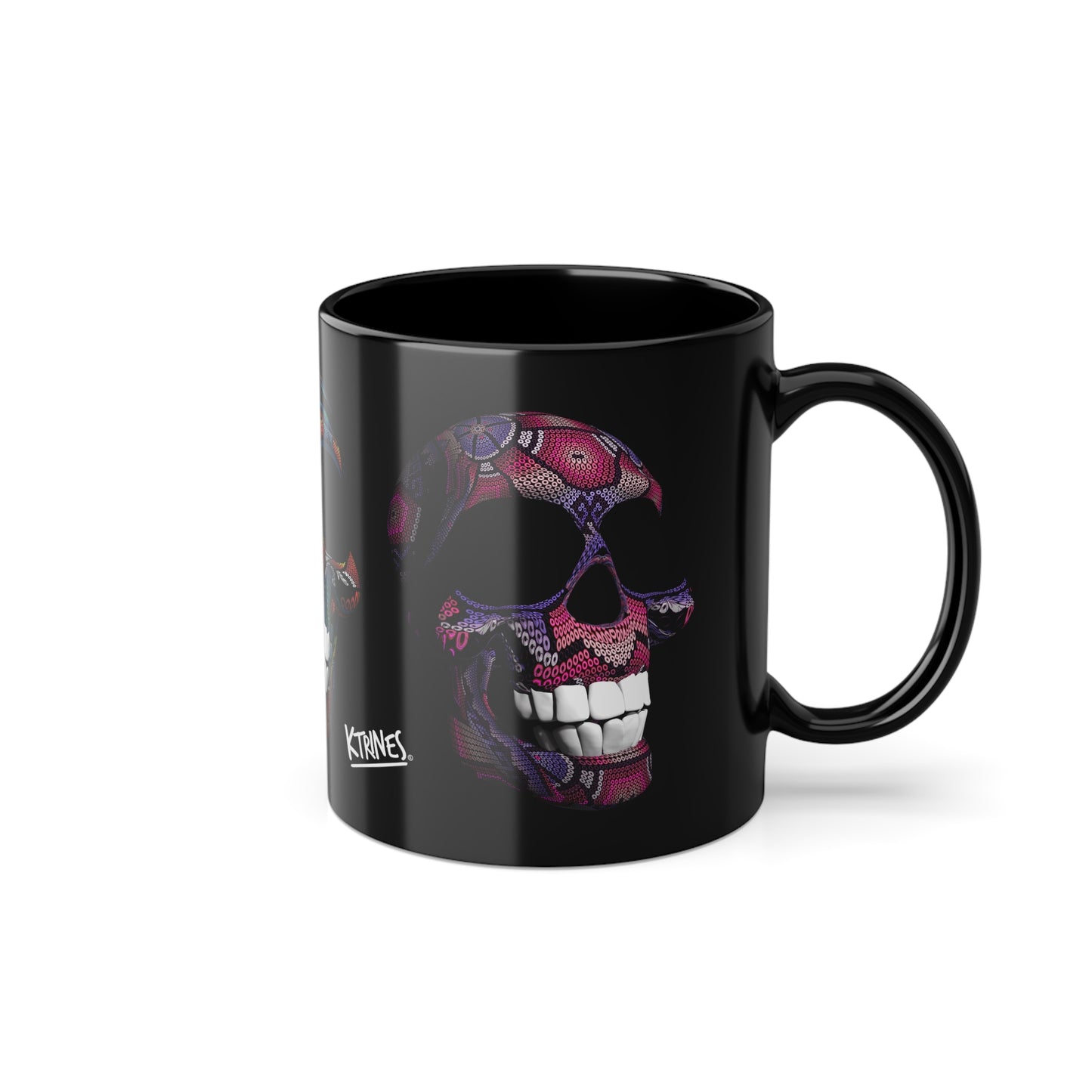 Huichol Art Skull # 3/ Black Coffee Cup, 11oz