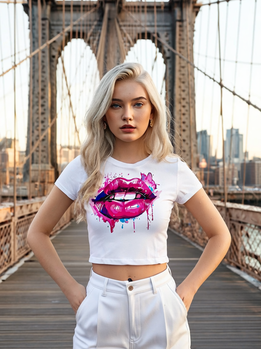 Colorful Lip Art Women's Baby Tee, Cool Summer Top, Trendy Gift for Her, Festival Wear, Cute Casual T-Shirt, Stylish Statement Piece