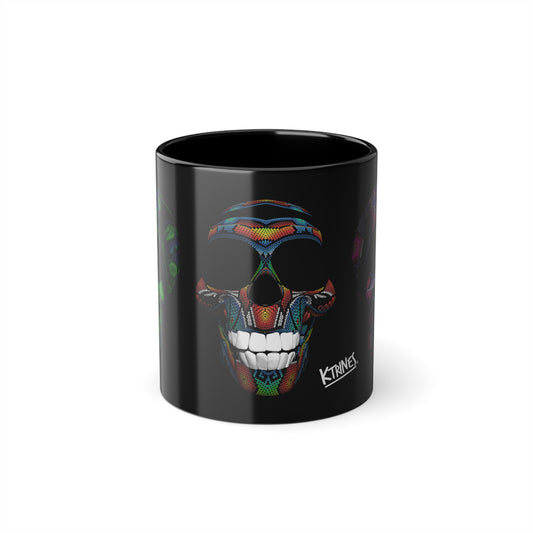 Huichol Art Skull # 3/ Black Coffee Cup, 11oz