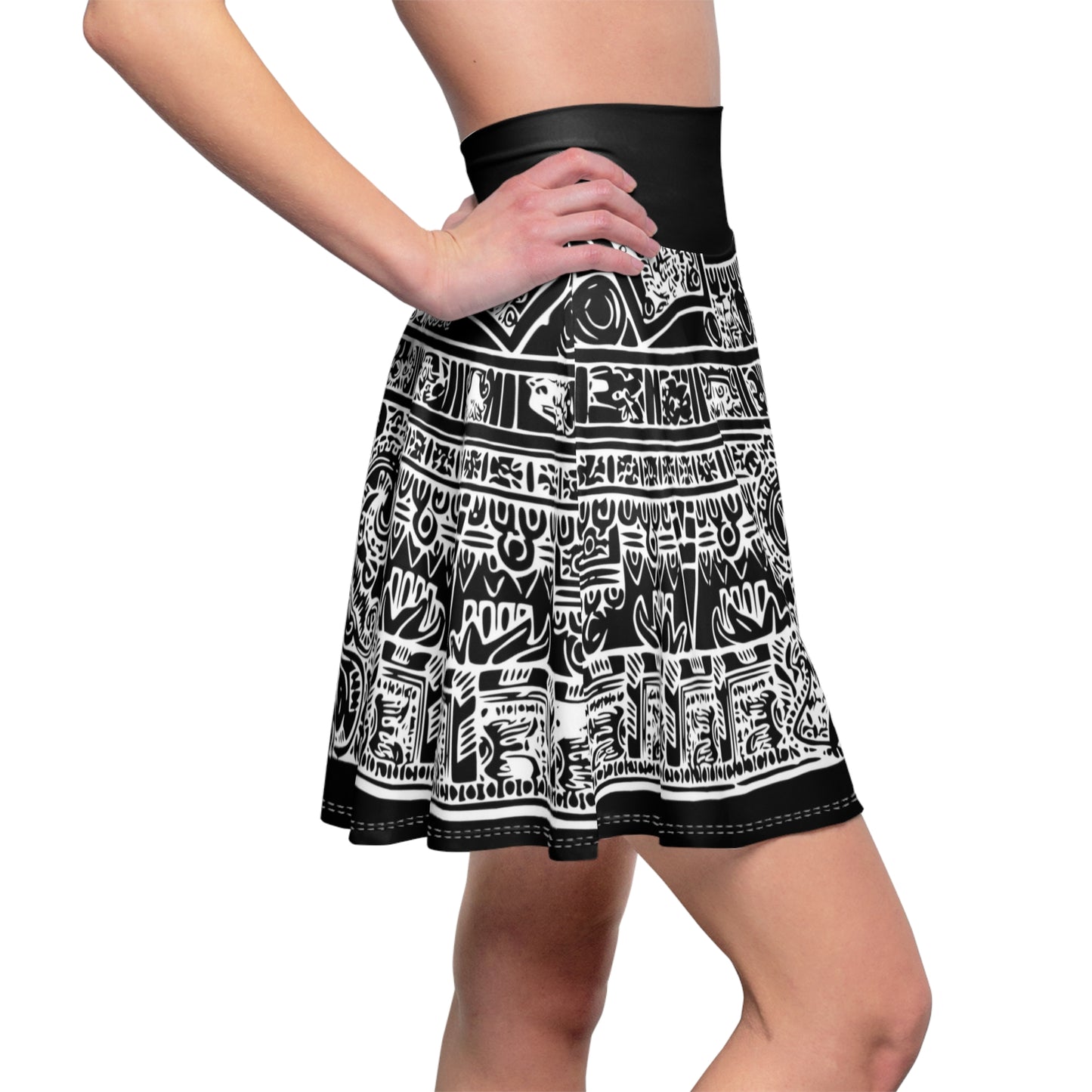 Aztec Calendar B/W # 1 / Women's Skater Skirt (AOP)