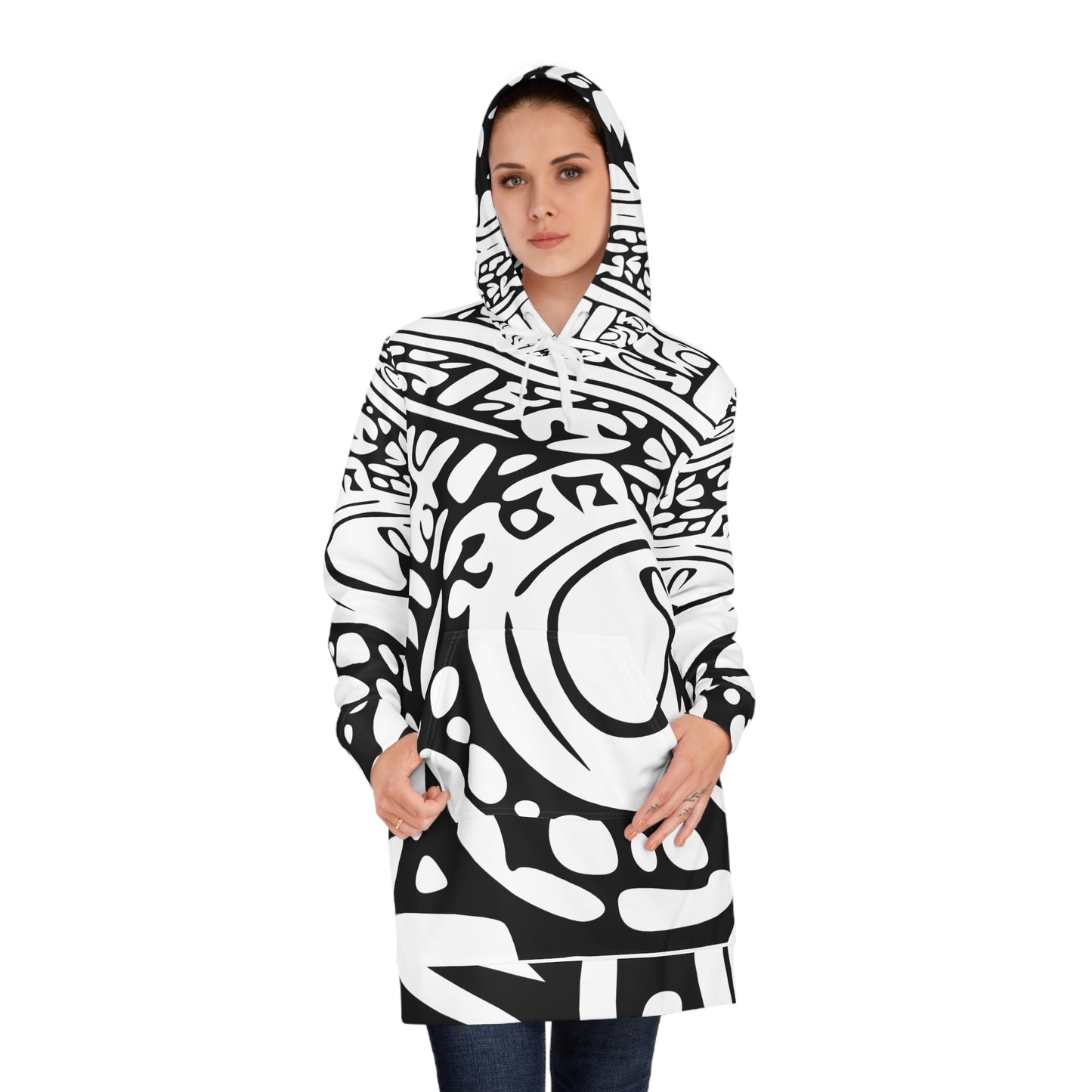 Aztec Art B/W # 1 / Women's Hoodie Dress (AOP)