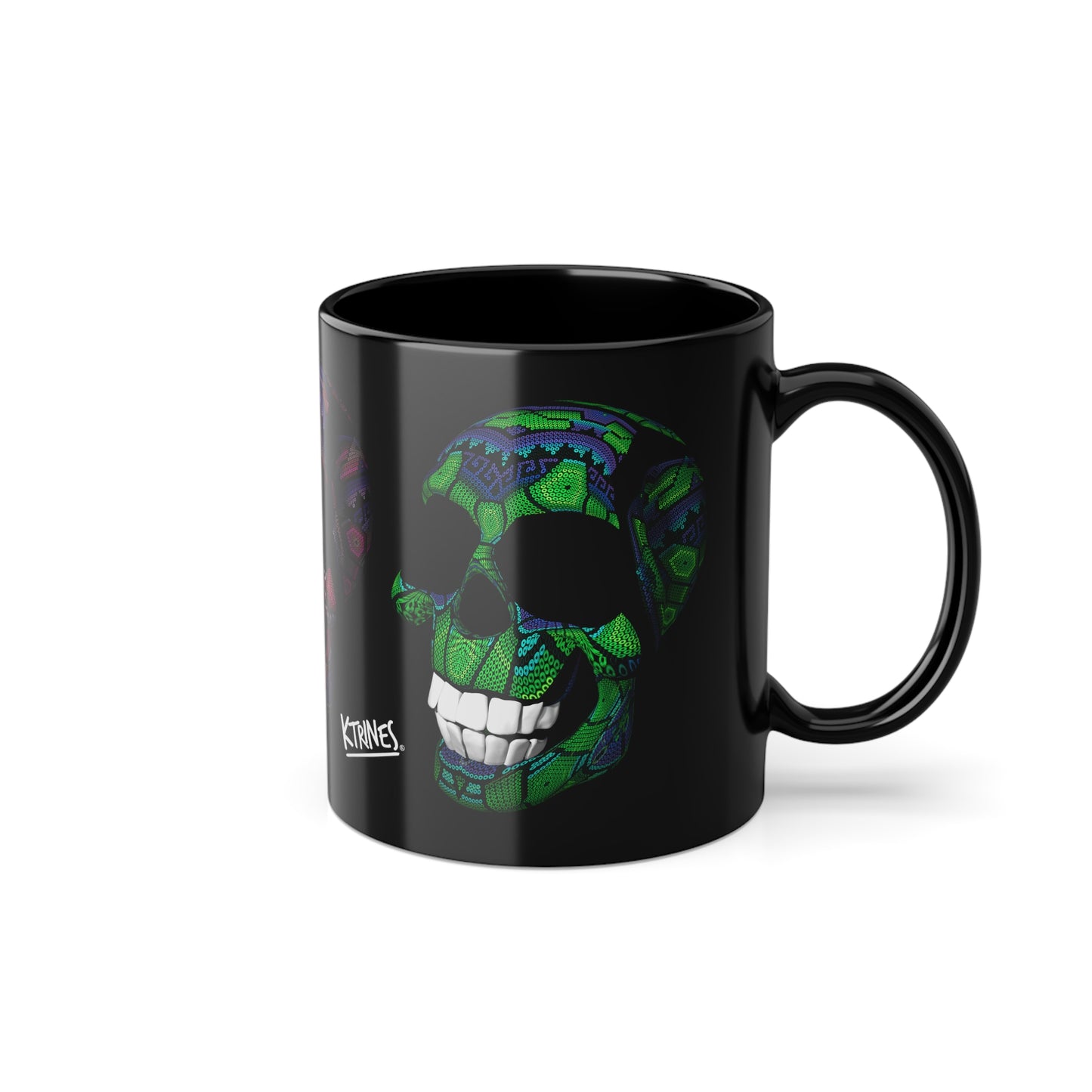 Huichol Art Skull # 5/ Black Coffee Cup, 11oz