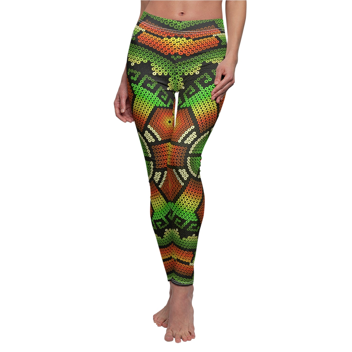 Huichol Art # 09 / Women's Cut & Sew Casual Leggings (AOP)