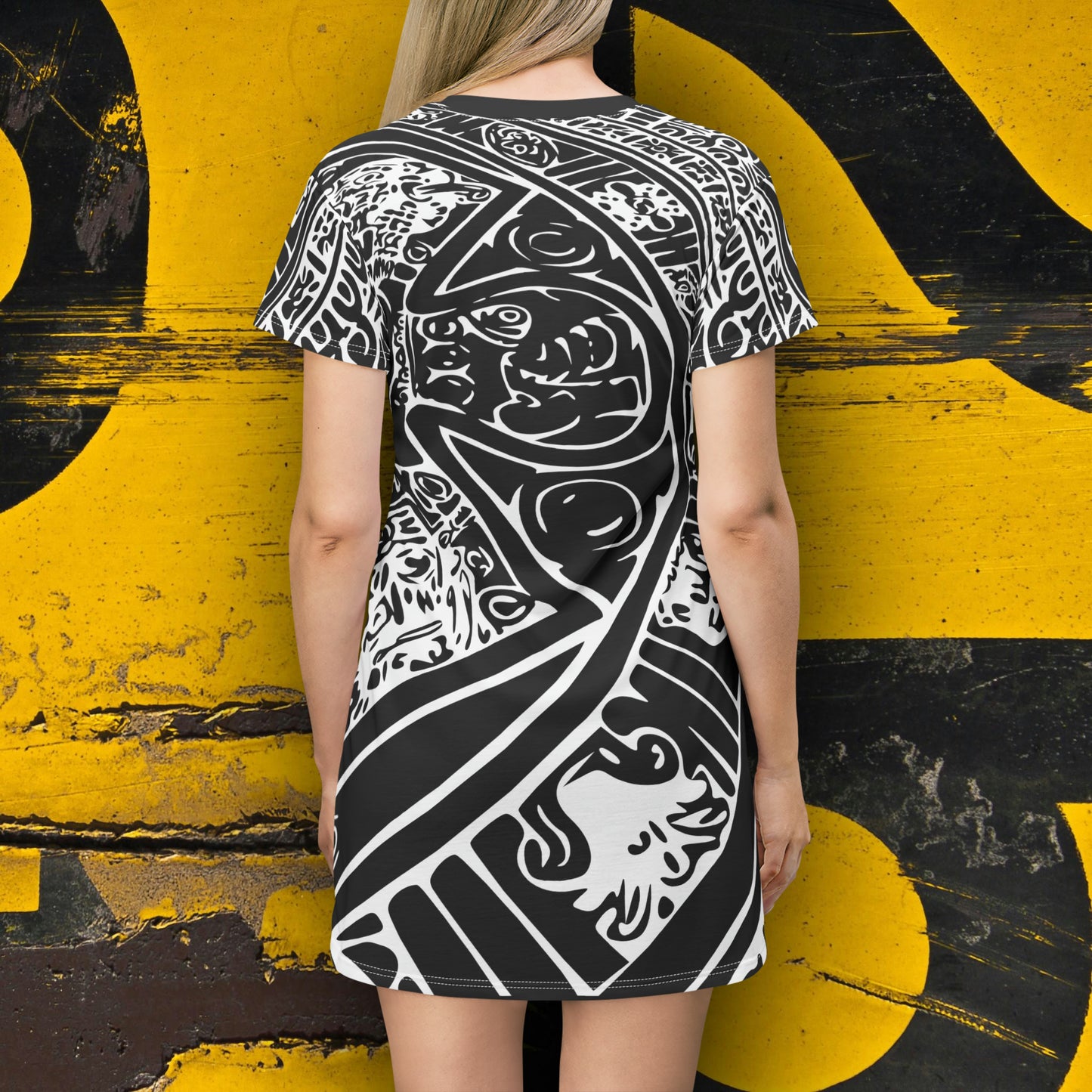 Aztec Art B/W # 2 / T-Shirt Dress (AOP)