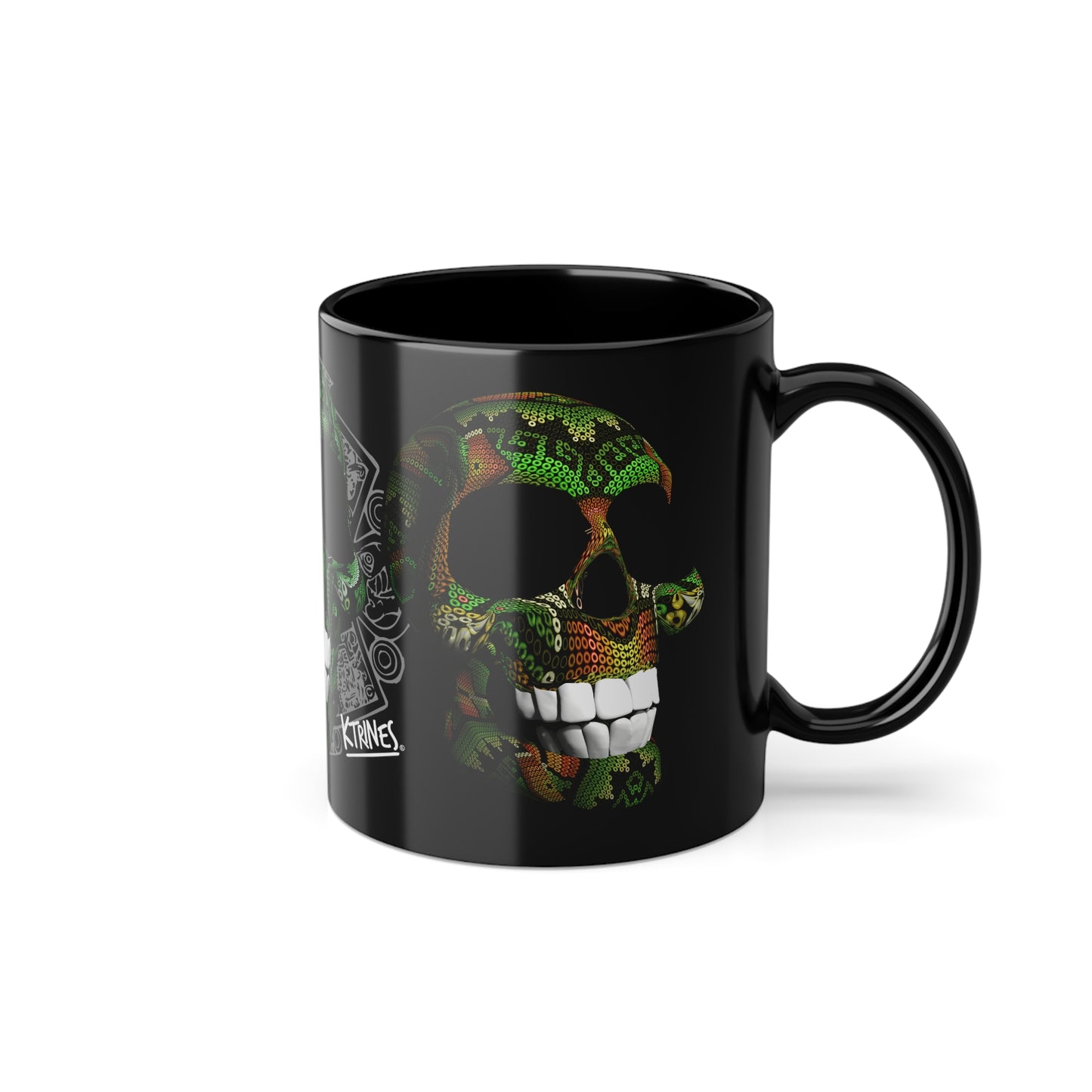 Huichol Art Skull # 8 / Black Coffee Cup, 11oz