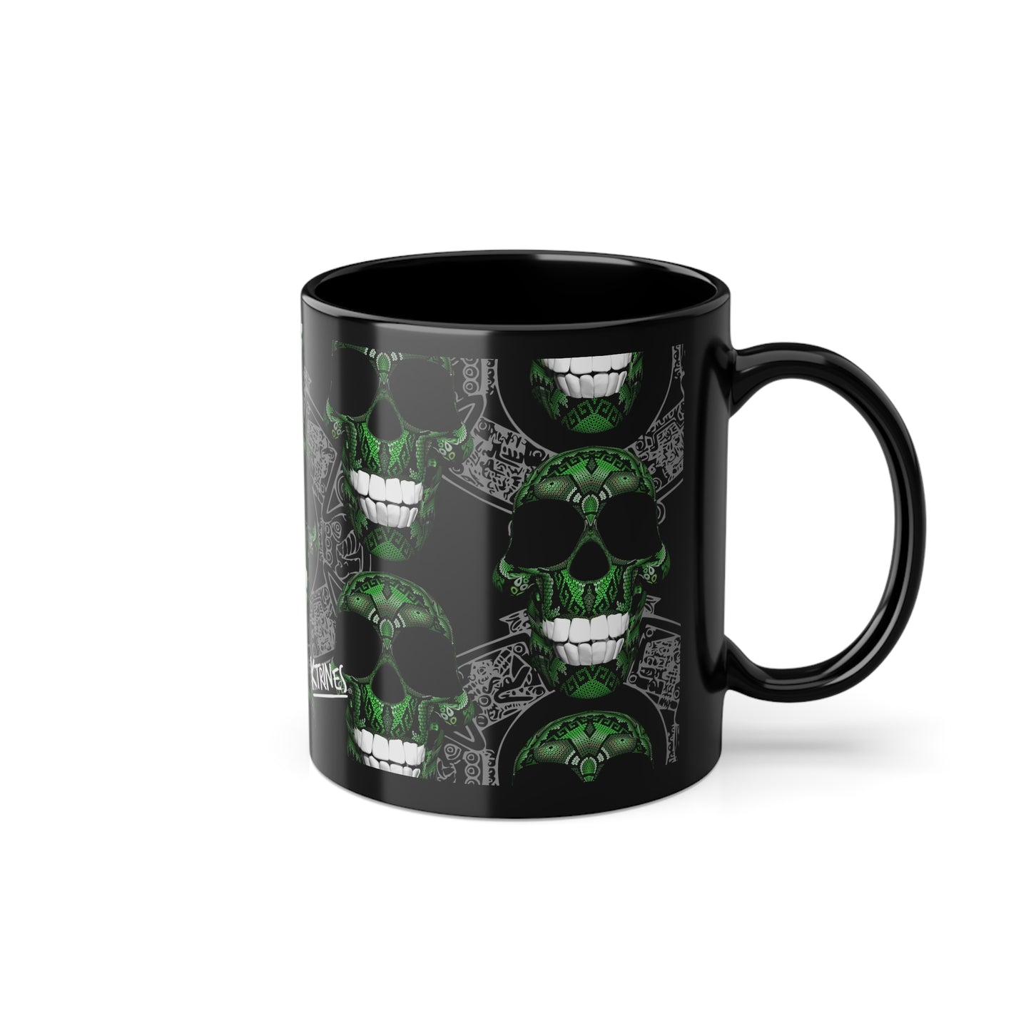 Huichol Art Skull # 10 / Black Coffee Cup, 11oz