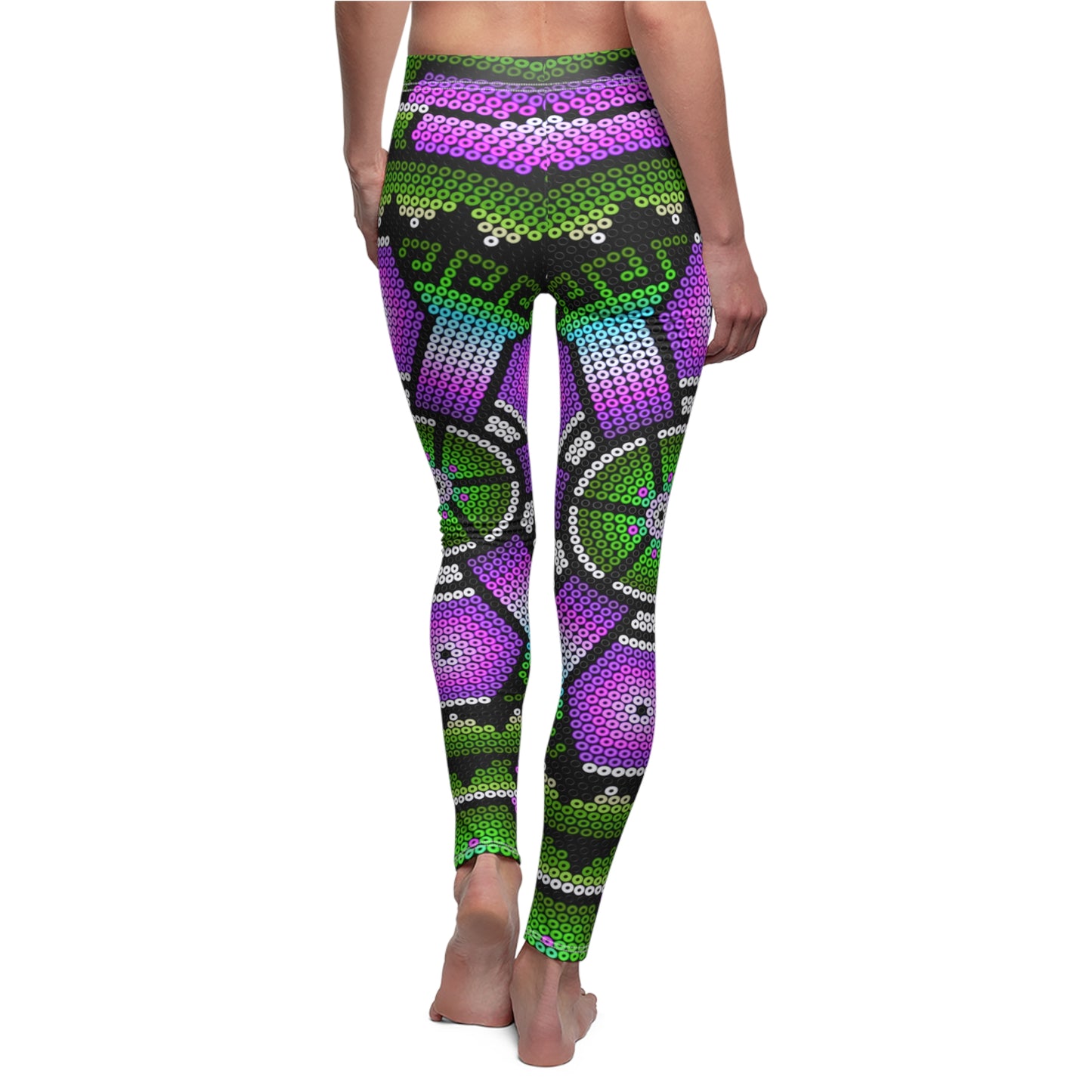 Huichol Art # 02 / Women's Cut & Sew Casual Leggings (AOP)