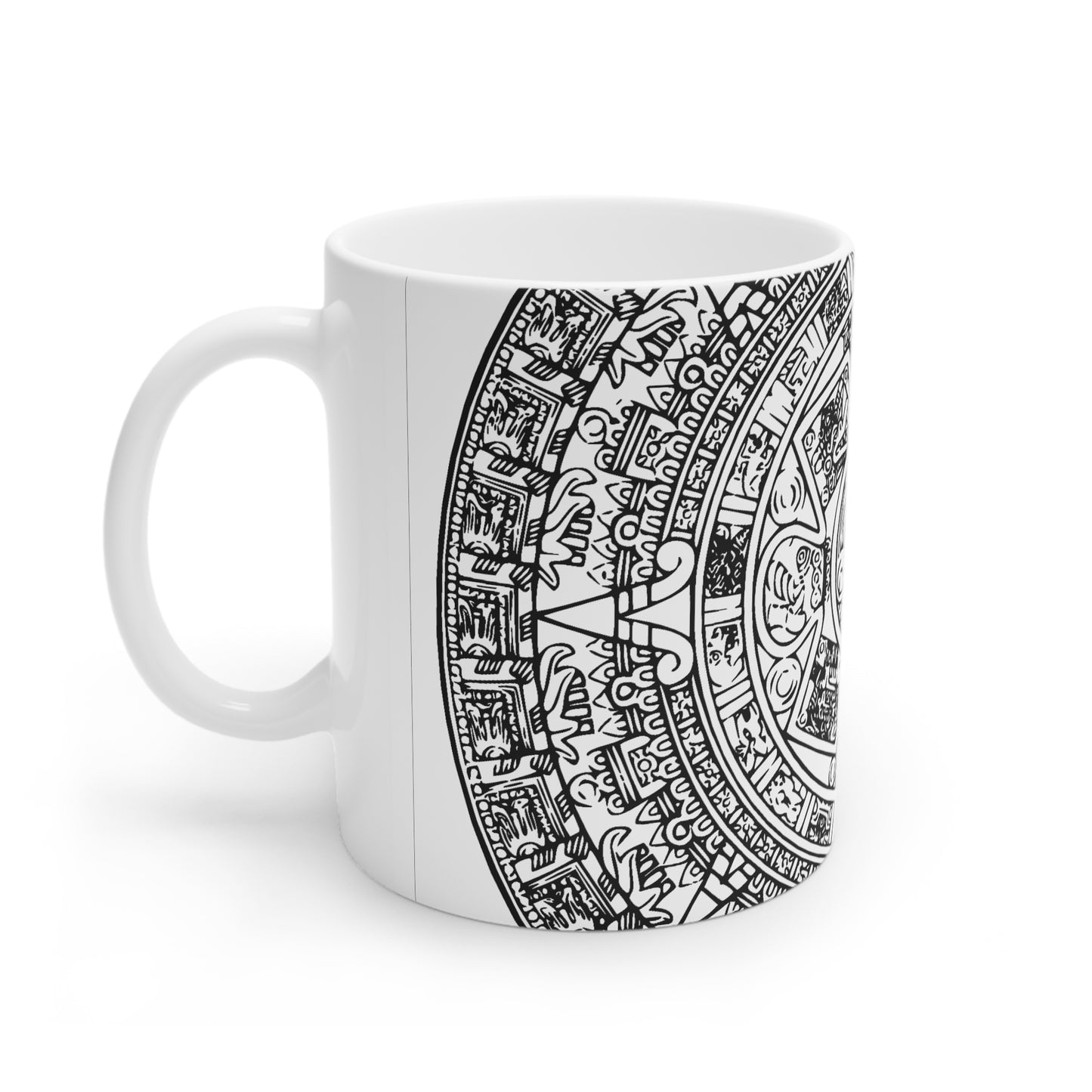 Aztec Calendar #1 / White Ceramic Mug, 11oz and 15oz