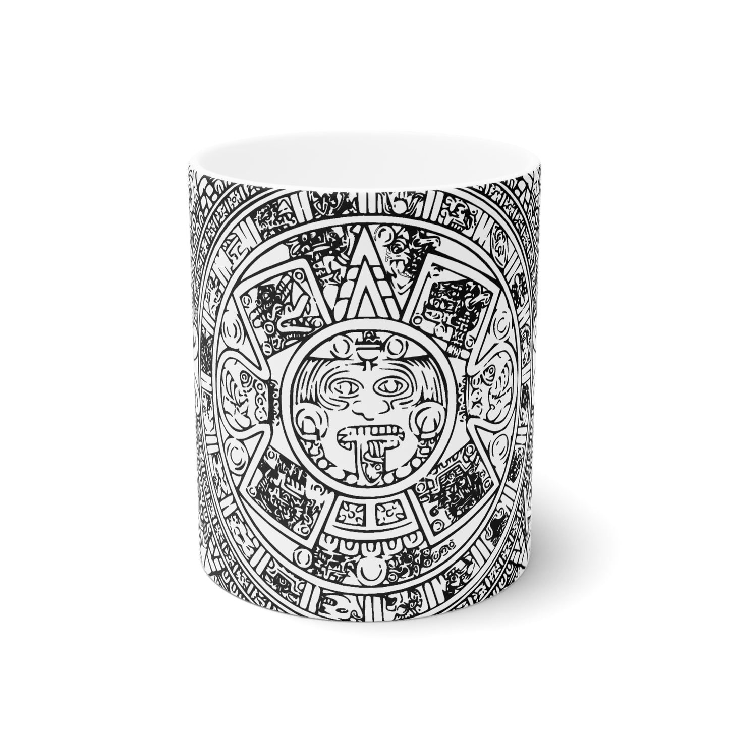 Aztec Calendar #1 / White Ceramic Mug, 11oz and 15oz