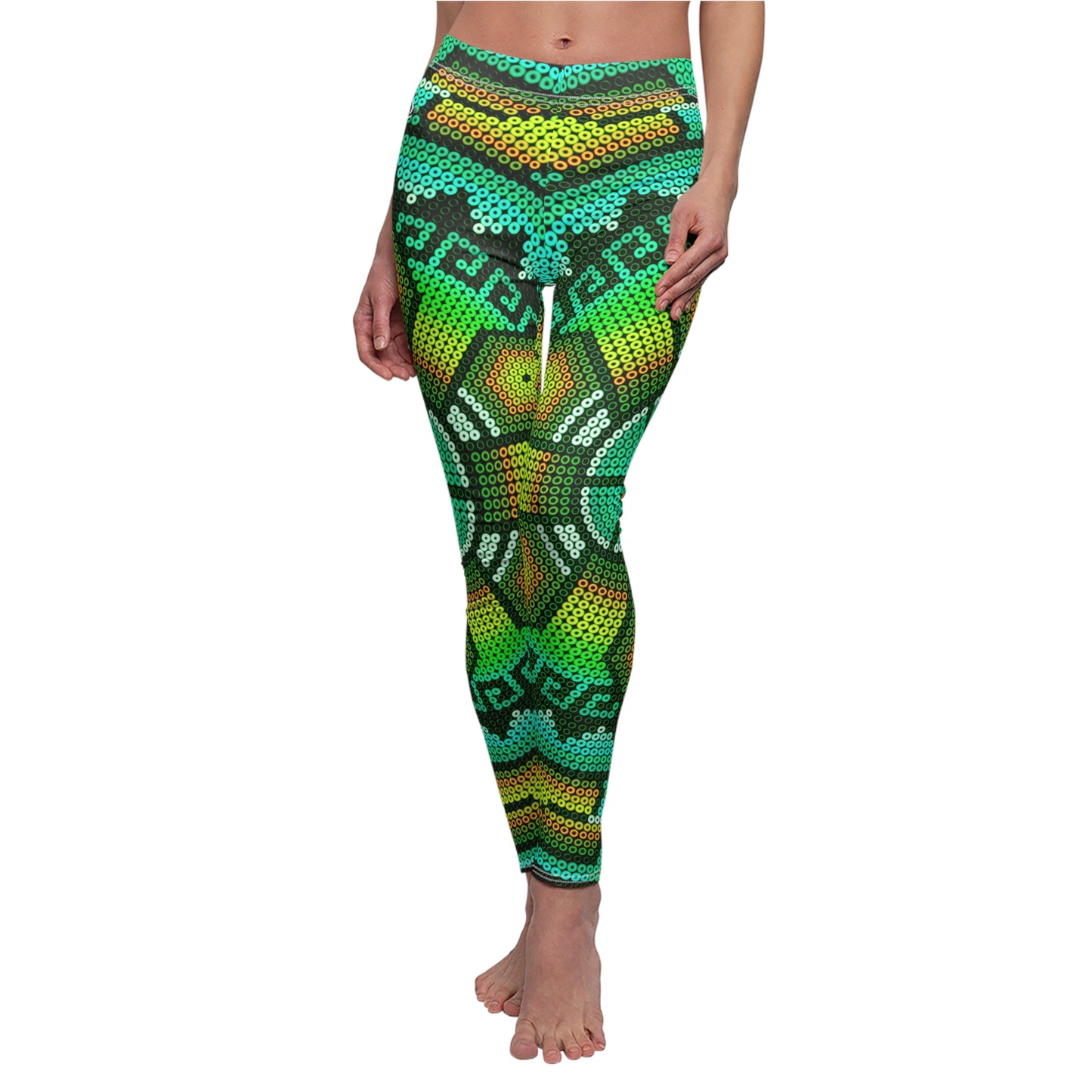 Huichol Art # 06 / Women's Cut & Sew Casual Leggings (AOP)