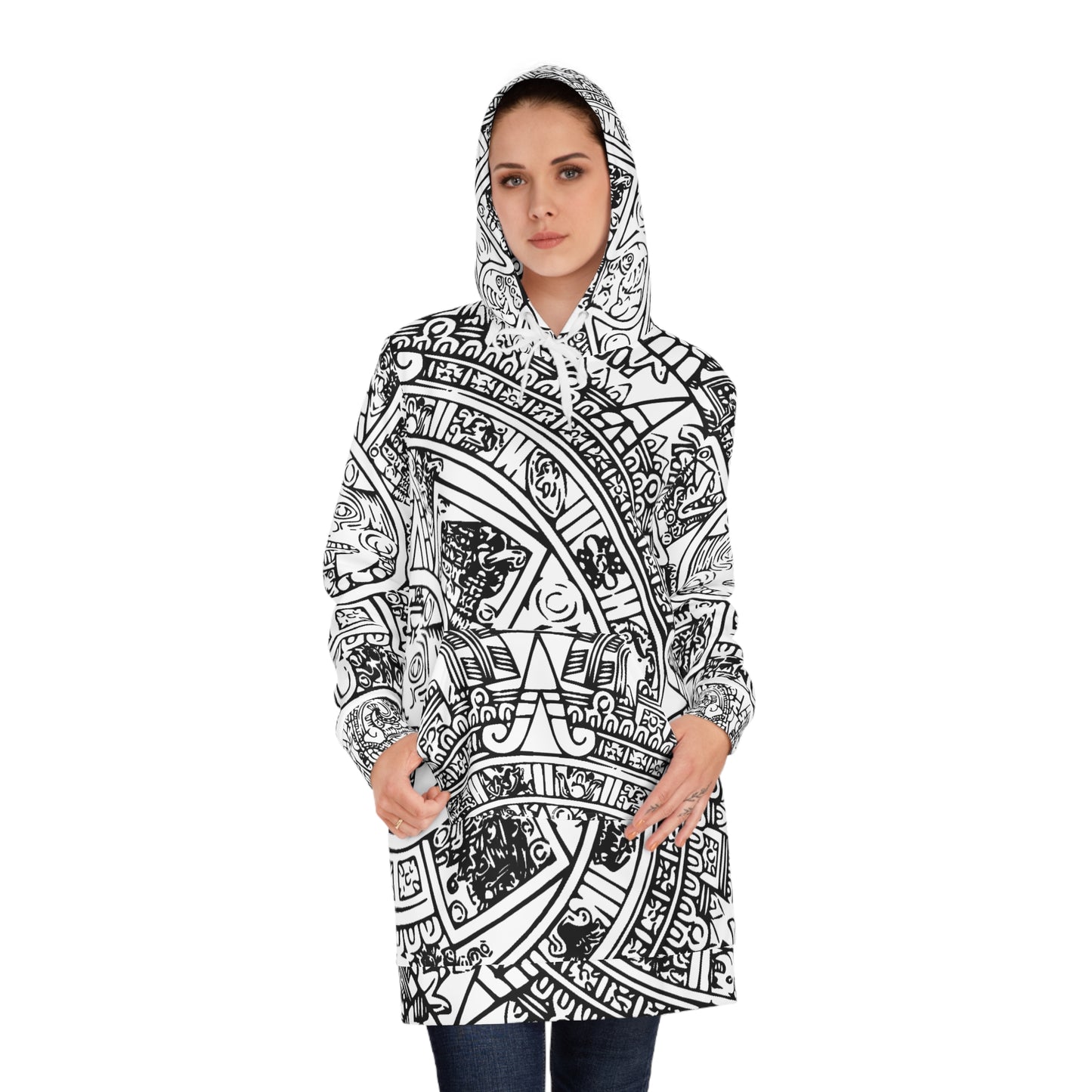 Aztec Art B/W # 2 / Women's Hoodie Dress (AOP)