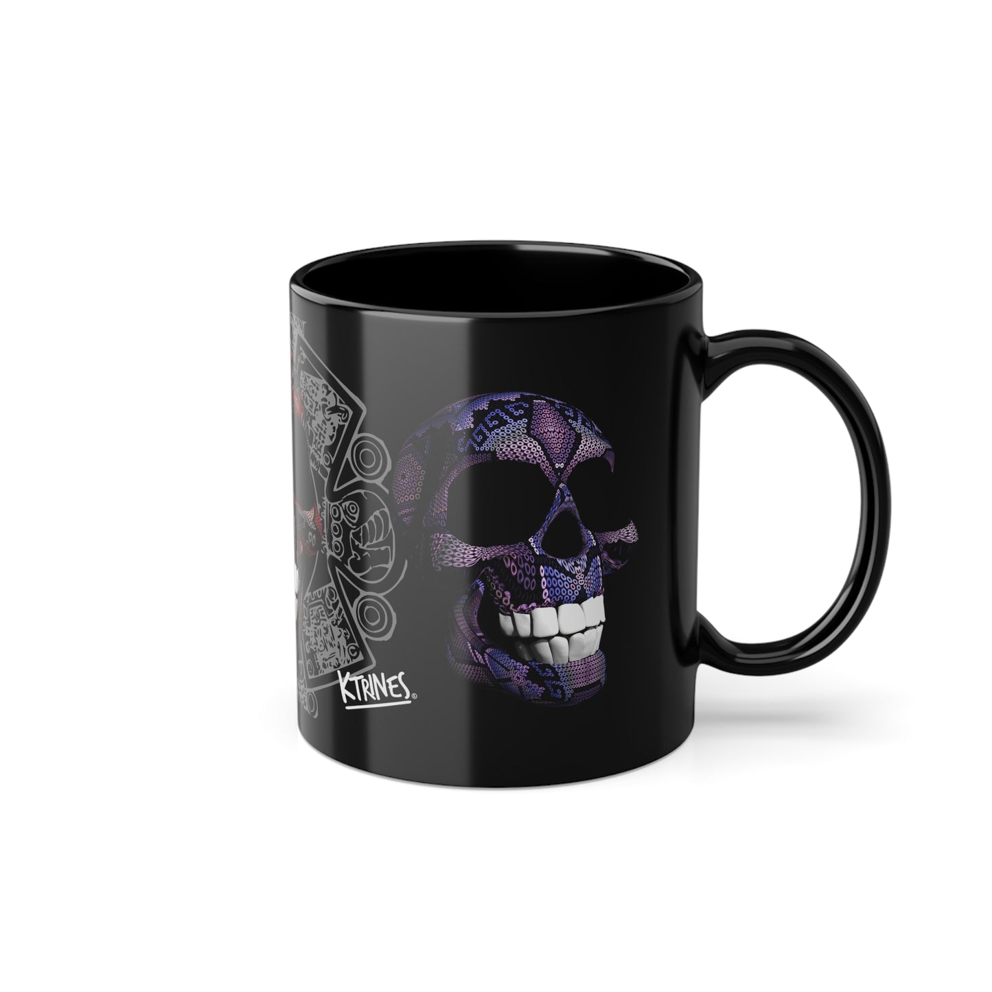 Huichol Art Skull # 4/ Black Coffee Cup, 11oz