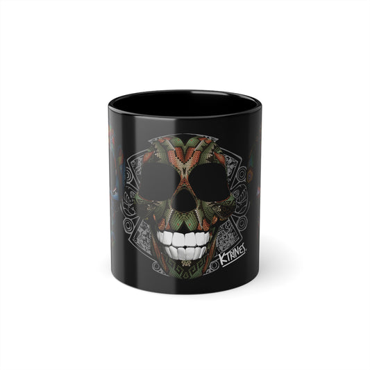 Huichol Art Skull # 9/  Black Coffee Cup, 11oz