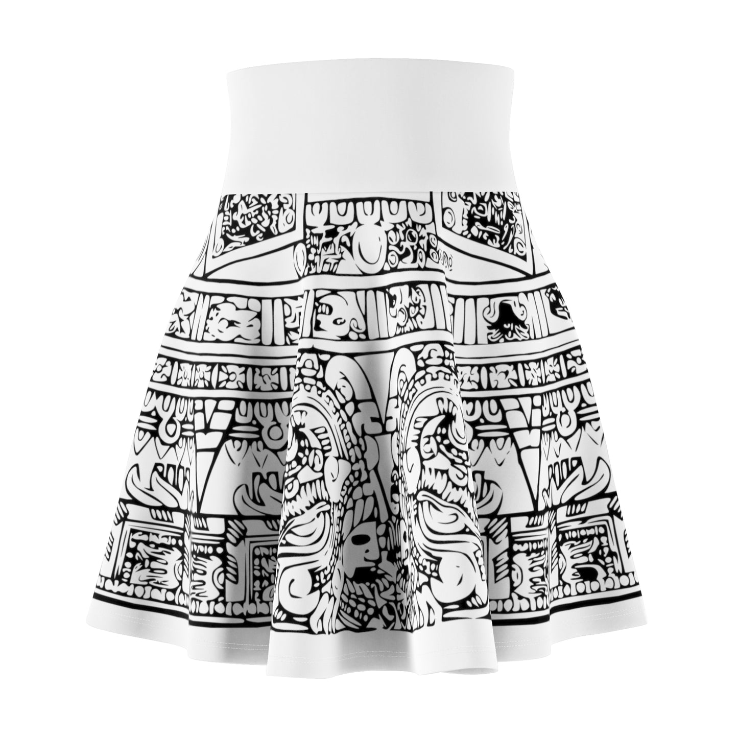 Aztec Calendar B/W # 2 / Women's Skater Skirt (AOP)