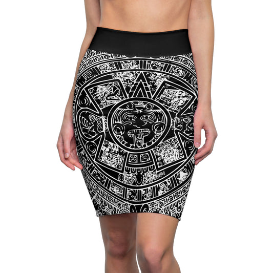 Aztec Art B/W # 2 / Women's Pencil Skirt (AOP)