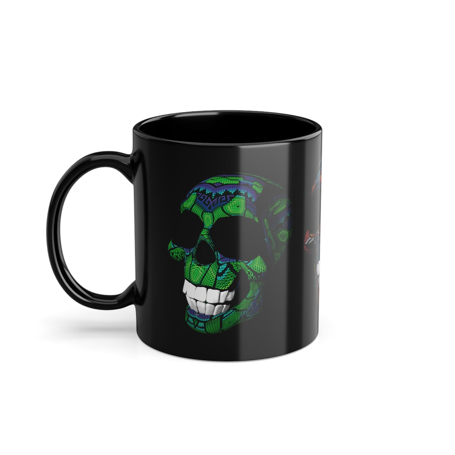 Huichol Art Skull # 3/ Black Coffee Cup, 11oz