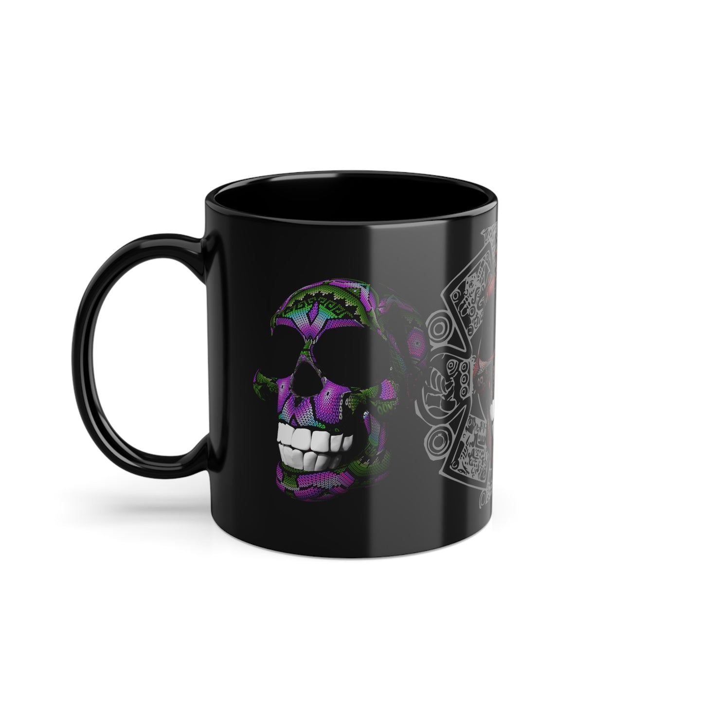 Huichol Art Skull # 4/ Black Coffee Cup, 11oz