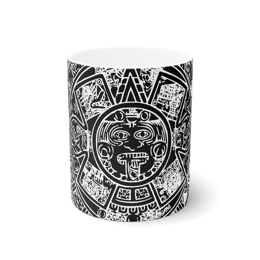 Aztec Calendar #2 / White Ceramic Mug, 11oz and 15oz