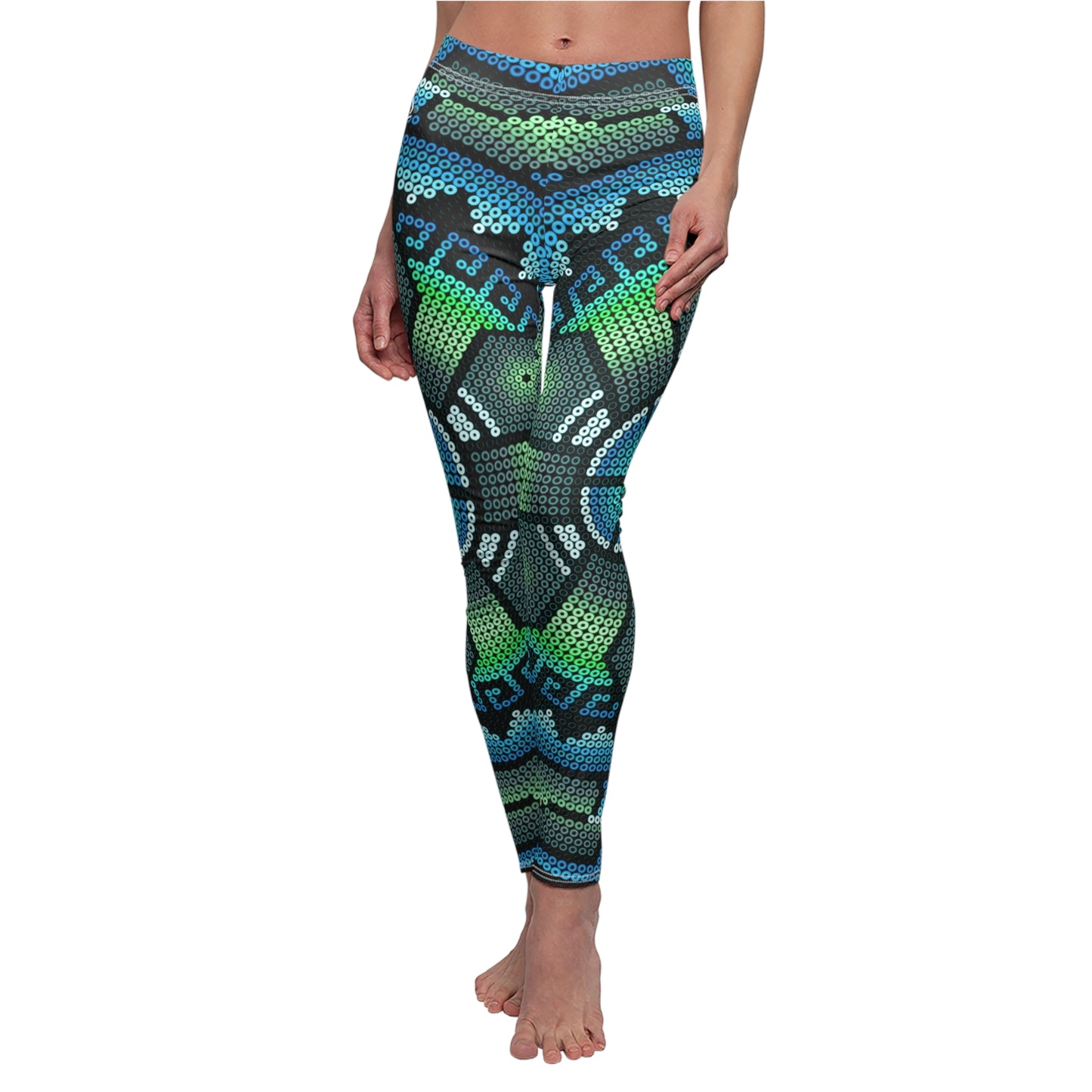 Huichol Art # 11 / Women's Cut & Sew Casual Leggings (AOP)