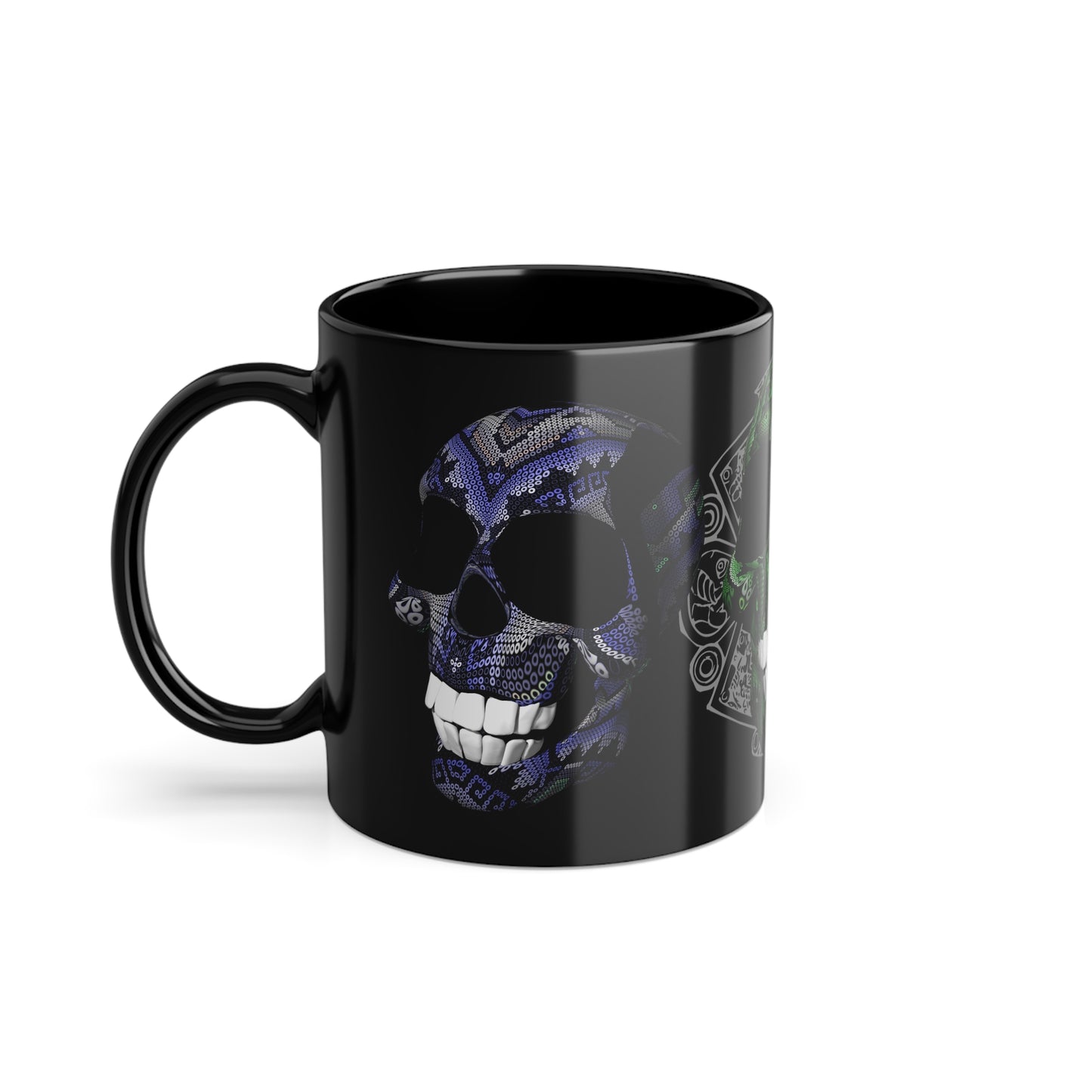 Huichol Art Skull # 8 / Black Coffee Cup, 11oz