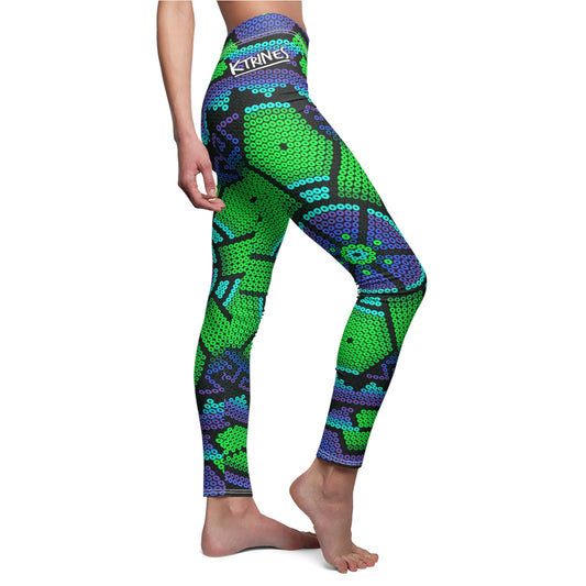 Huichol Art # 03 / Women's Cut & Sew Casual Leggings (AOP)